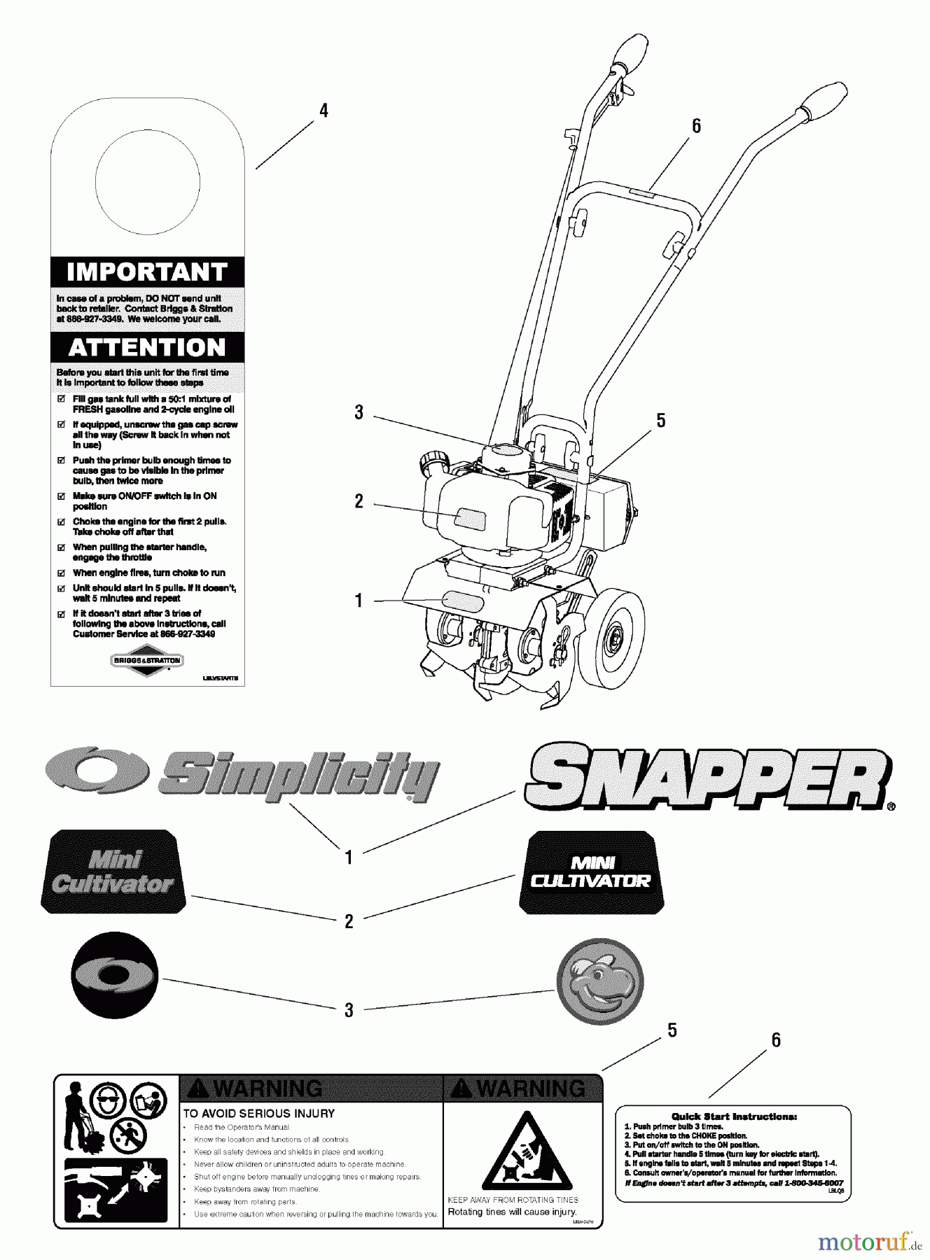  Snapper Motorhacken und Kultivierer MC43E (1695764) - Snapper 43cc Mini Cultivator, 2-Cycle Decals Group