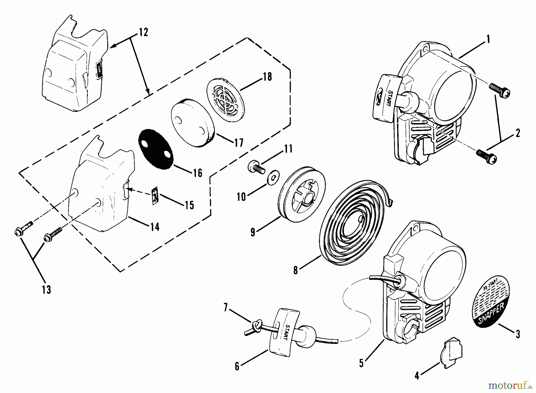 Snapper Trimmer, Motorsensen 210SS - Snapper 21.2cc Straight Shaft Trimmer, Series 0 210SS Recoil Starter Assmy And Air Cleaner Assmy