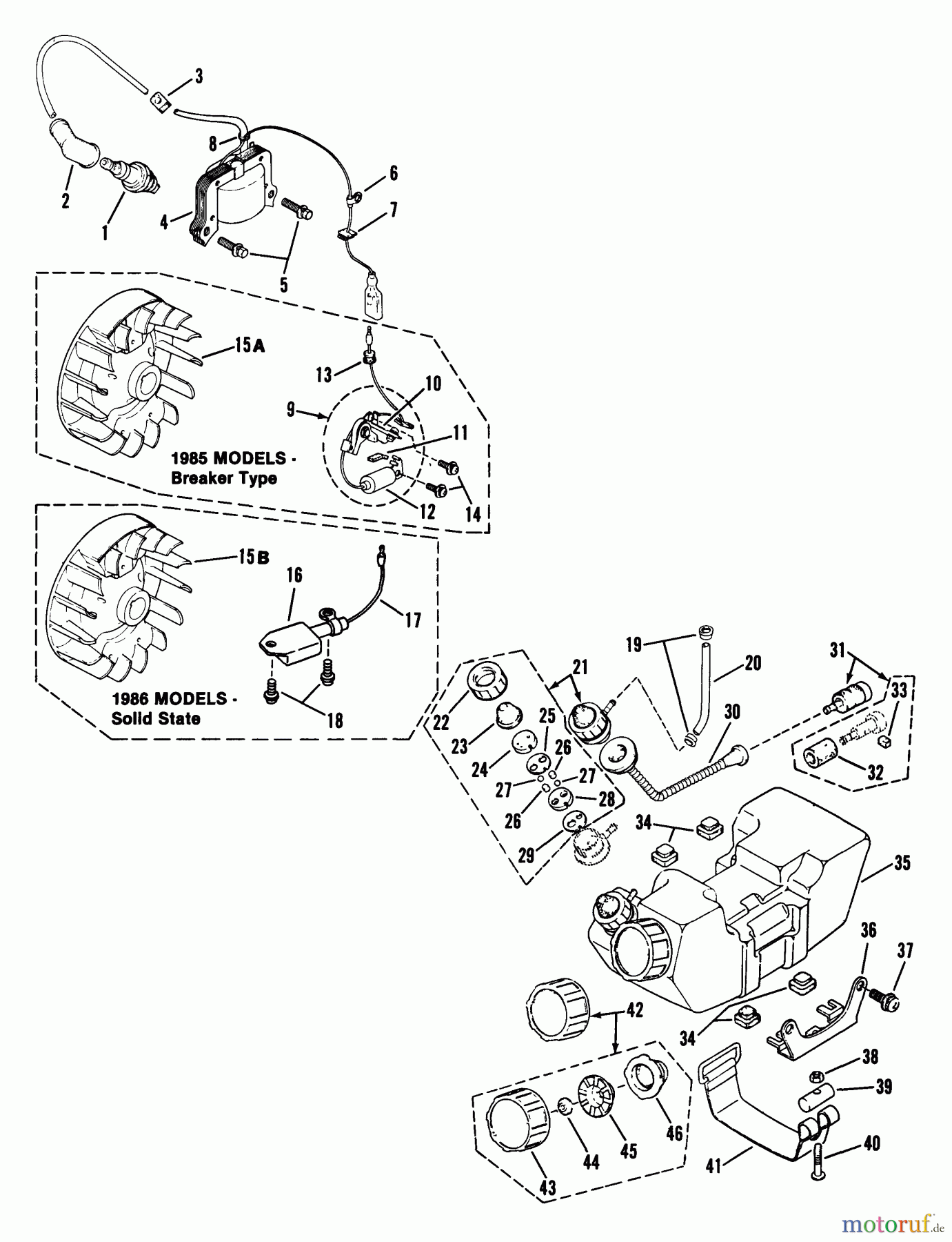 Snapper Trimmer, Motorsensen 410 - Snapper 40.6cc Straight Shaft Trimmer (86), Series 0 410 Fuel Tank, Primer Pump, And Contact Breaker Assmy