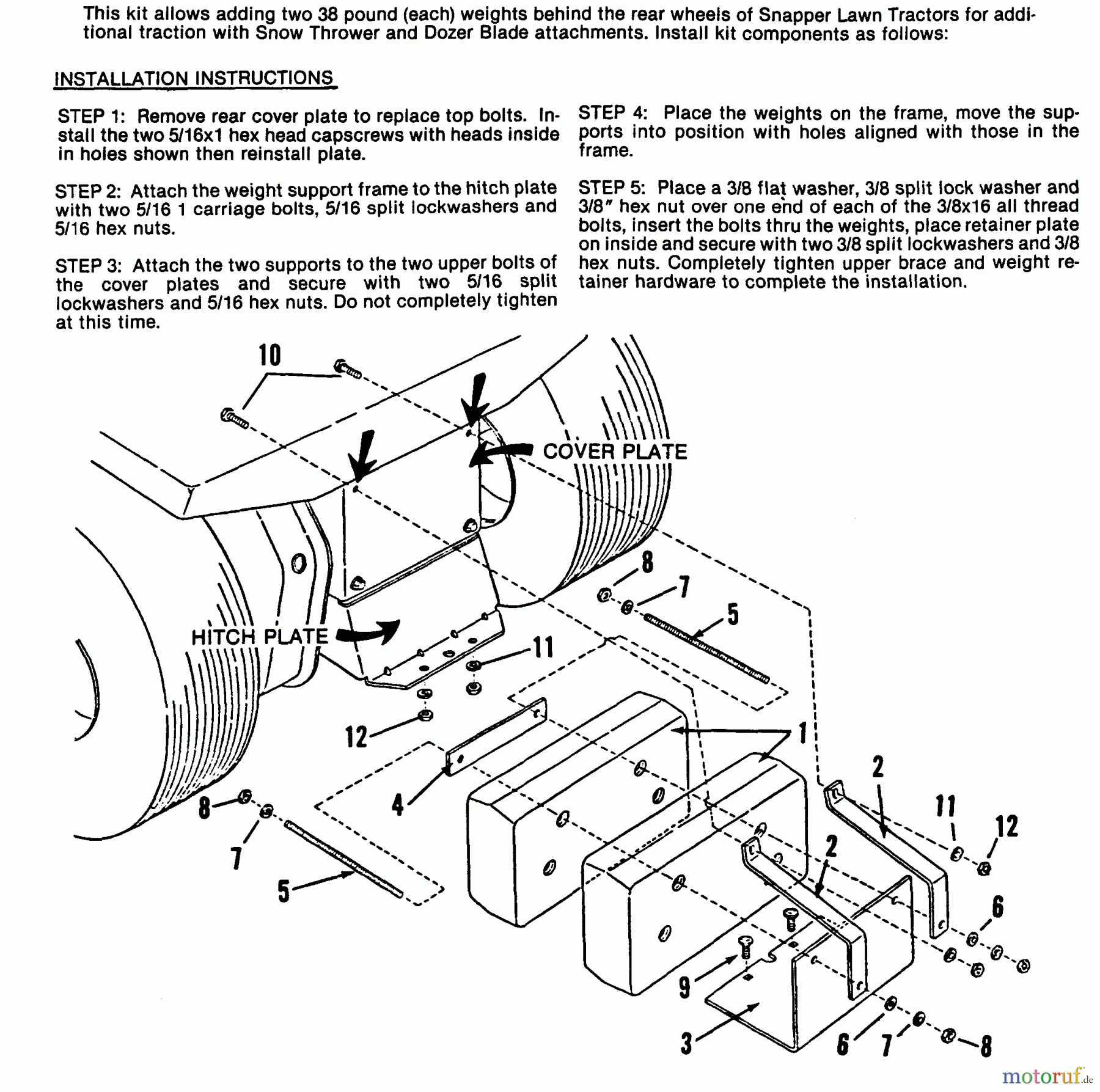 Snapper Rasen- und Gartentraktoren LT11001 - Snapper 11 HP Lawn Tractor, Disc Drive, Series 1 Rear Weight Kit PN 60659