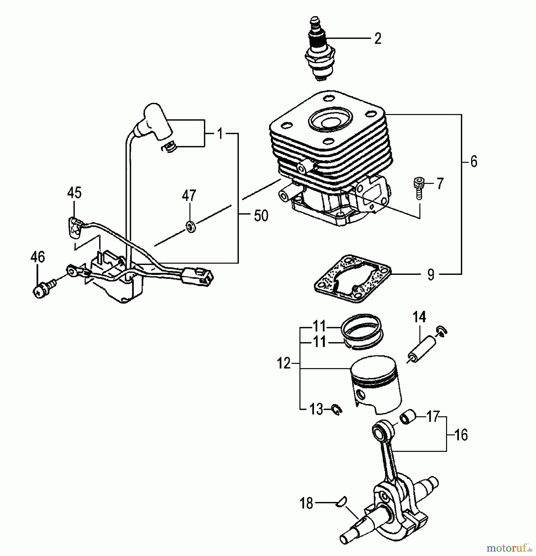 Tanaka Heckenscheeren TPH-250PF - Tanaka Articulating Pole Hedge Trimmer Cylinder, Piston, Crankshaft, Ignition
