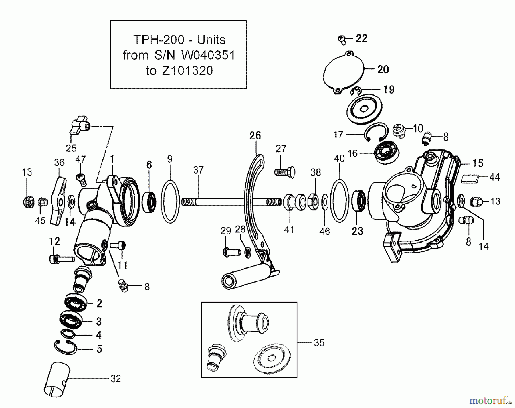 Tanaka Zubehör TPH-210 - Tanaka Articulating Hedgetrimmer Attachment Gear Case, Adjusting Handle, Gears (S/N W040351 to Z101320)