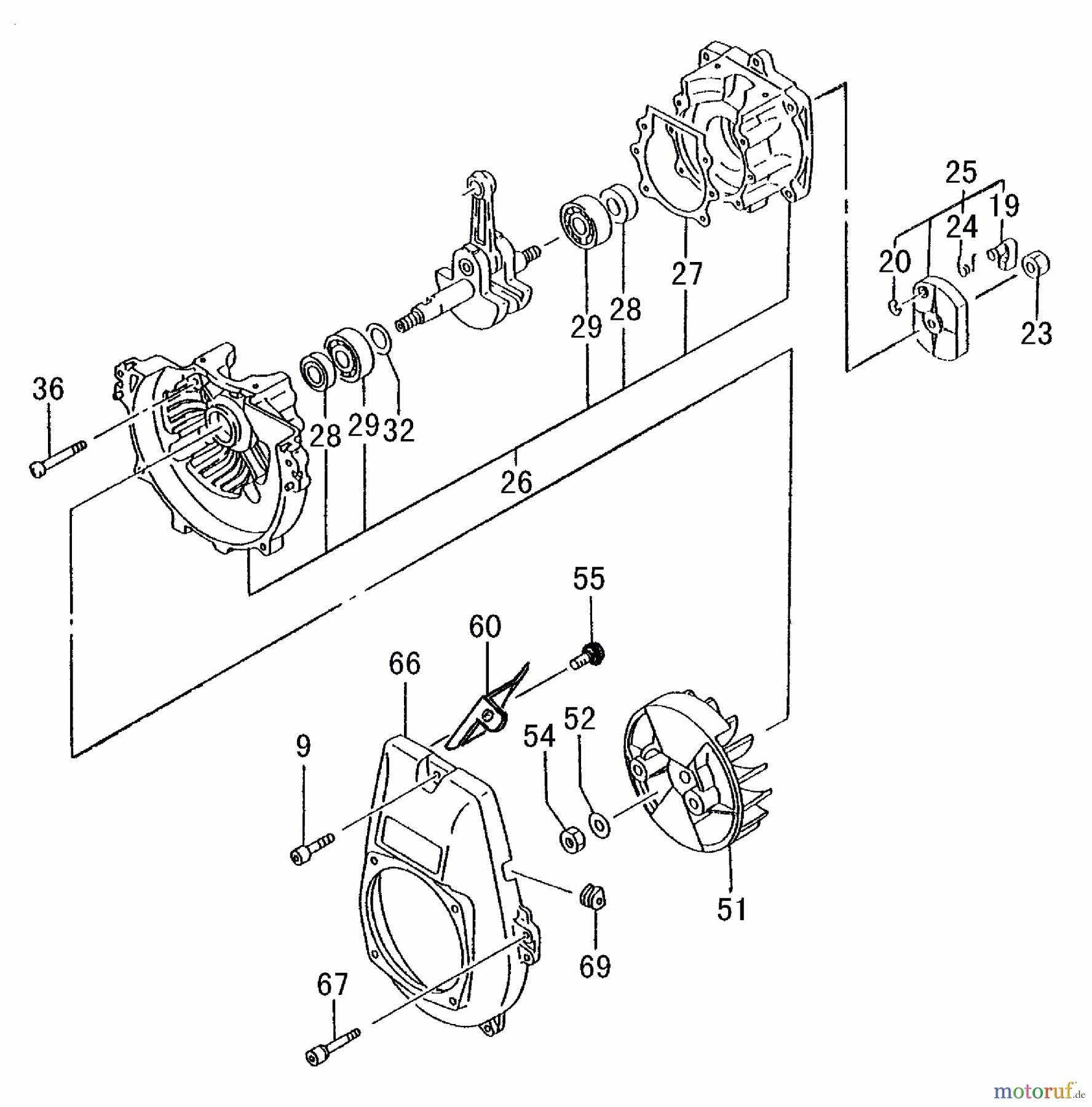Tanaka Sonstiges PB-SE803 - Tanaka Moby-XL 40cc PowerBoard Crankcase, Flywheel, Starter Pulley