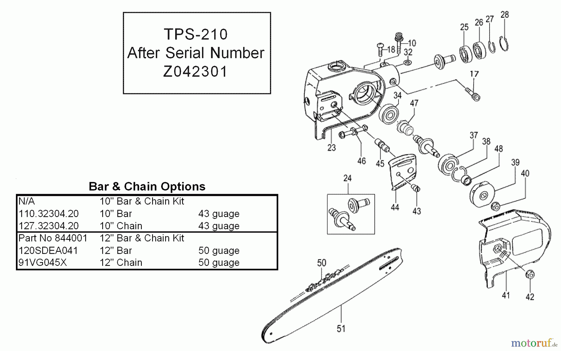 Tanaka Zubehör TPS-210 - Tanaka Pole Saw Attachment Side Cover, Sprocket, Bar & Chain TPS-210 (After Serial Number Z042301)