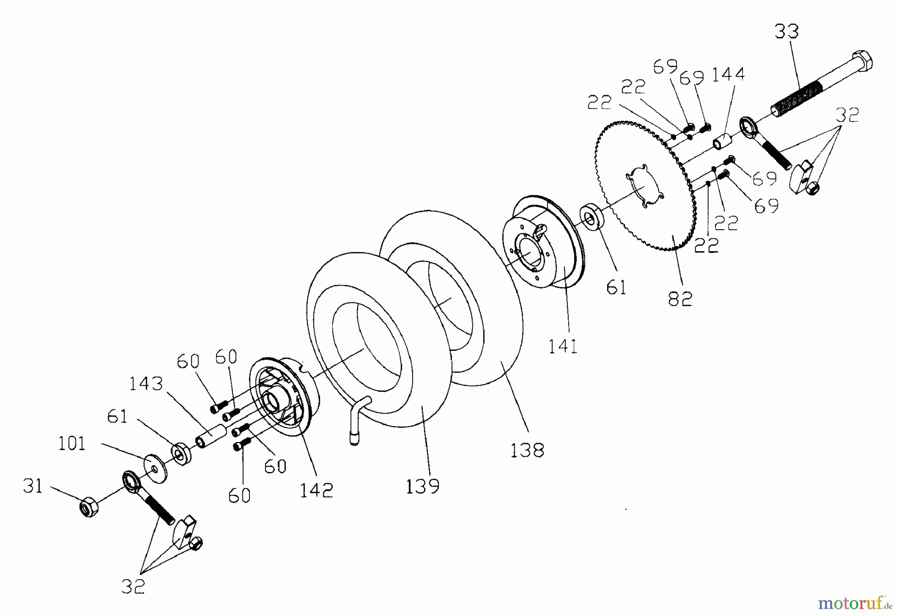 Tanaka Sonstiges TPB-450EL - Tanaka 450 Watt Electric PowerBoard Rear Wheel Assembly