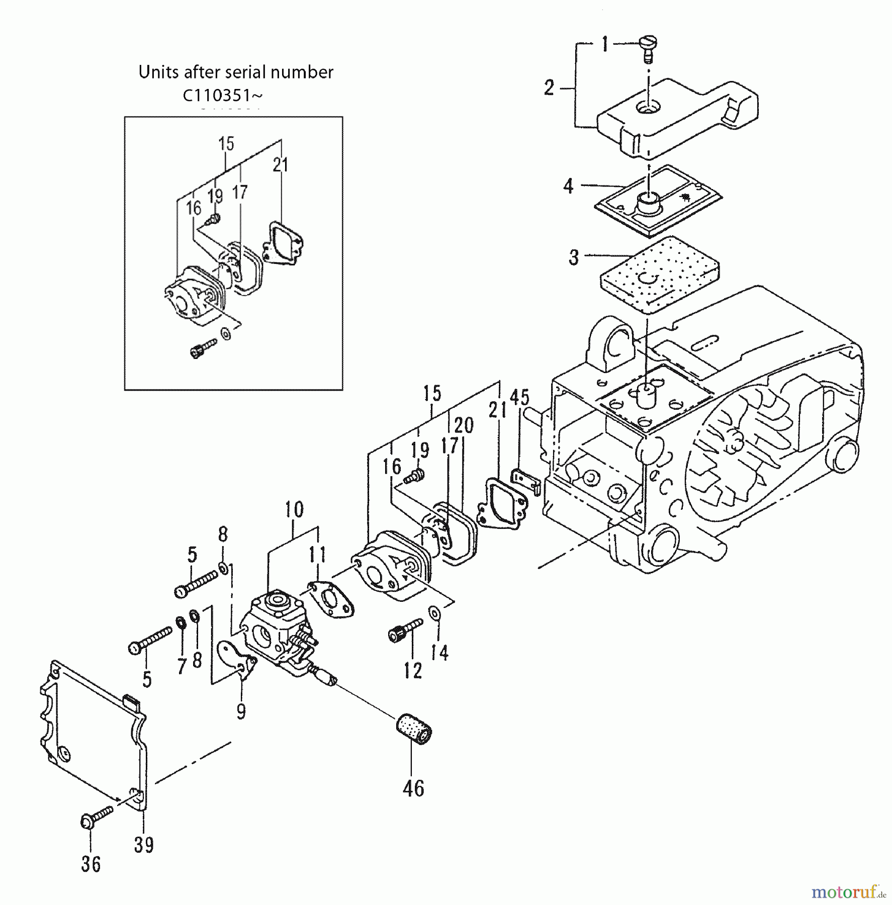 Tanaka Motorsägen ECS-3351B - Tanaka Chainsaw Air Box, Intake, Carburetor
