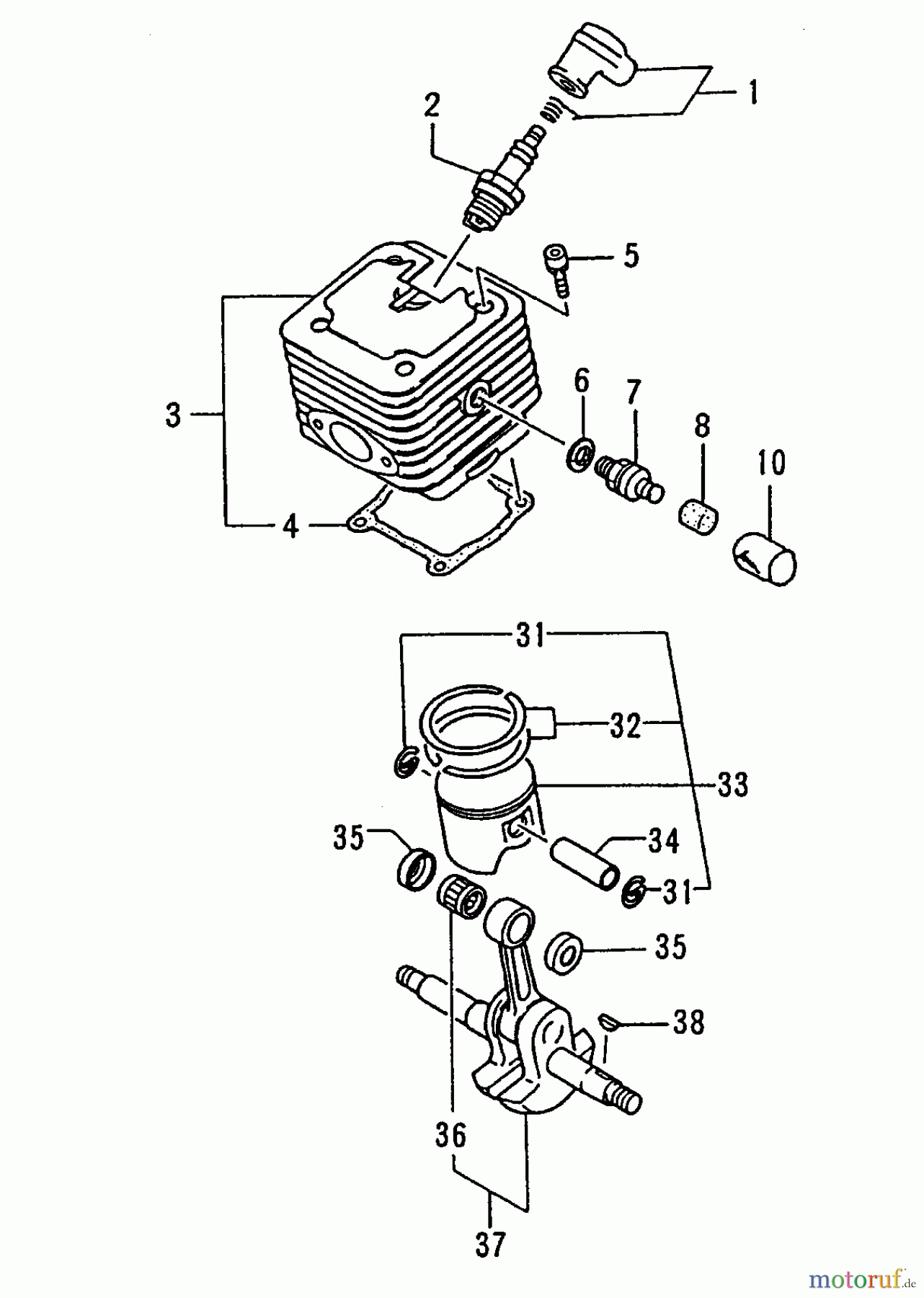 Tanaka Motorsägen ECV-4501 - Tanaka Chainsaw Cylinder, Piston, Crankshaft