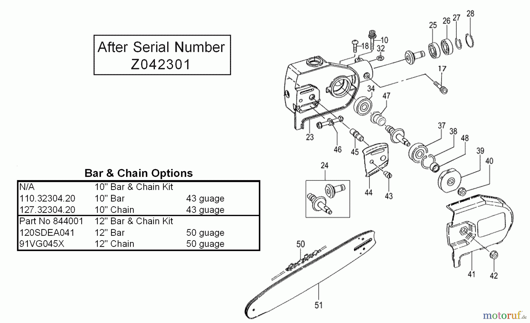 Tanaka Hochentaster TPS-2510 - Tanaka Extended Reach Pole Saw Side Cover, Sprocket, Bar & Chain After Serial Number Z042301