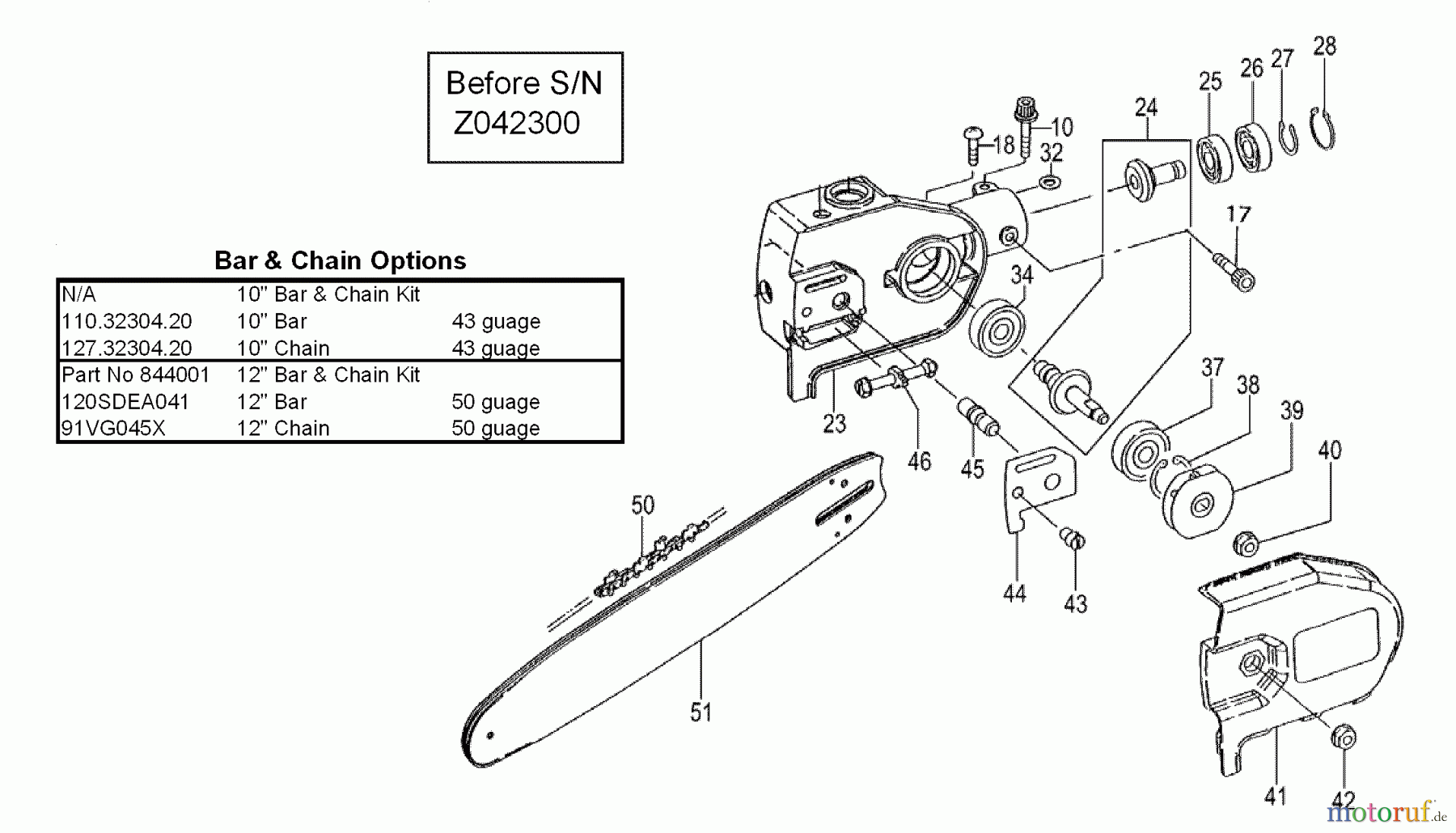 Tanaka Hochentaster TPS-2510 - Tanaka Extended Reach Pole Saw Side Cover, Sprocket, Bar & Chain Before S/N Z042300