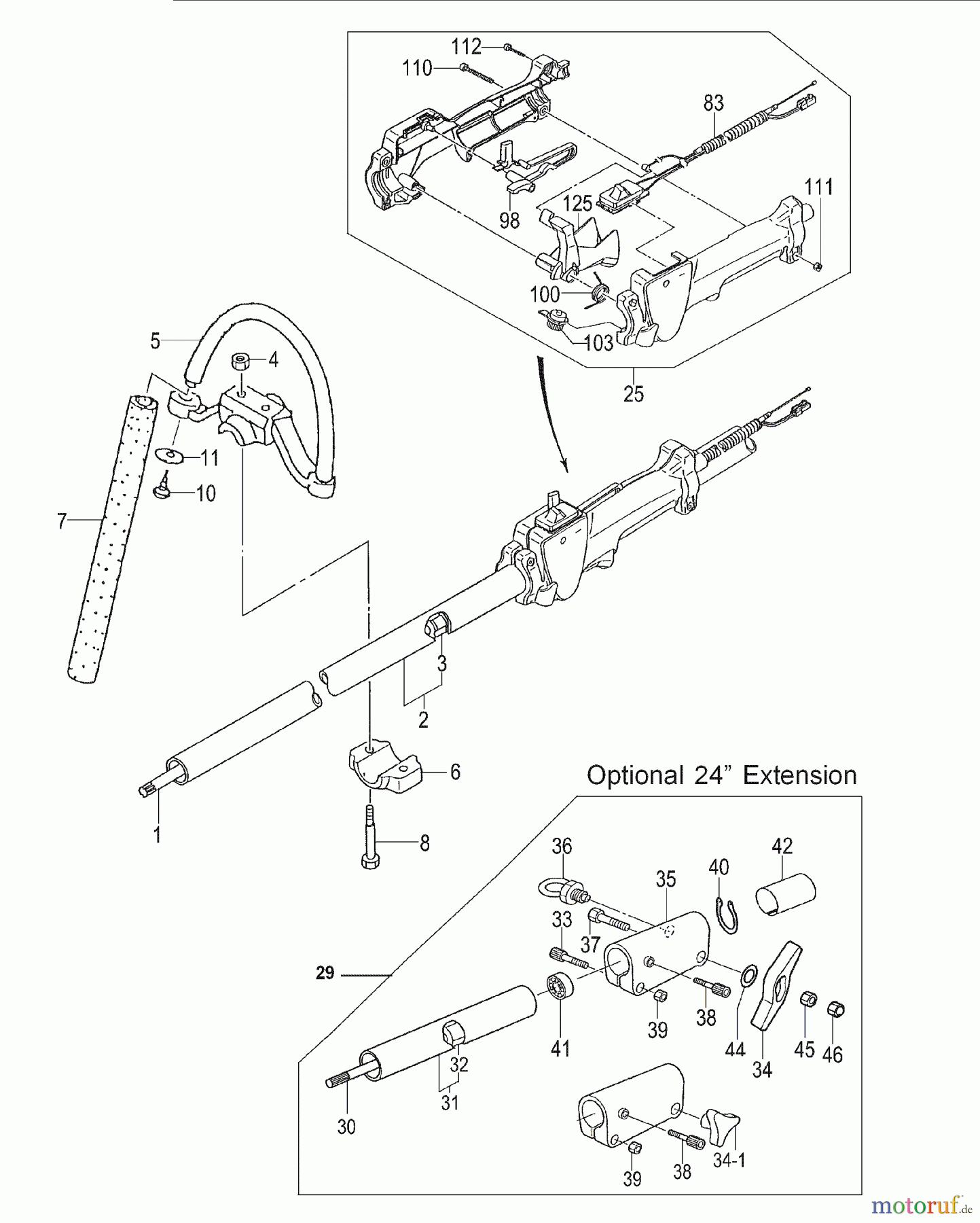 Tanaka Hochentaster TPS-2510 - Tanaka Extended Reach Pole Saw Throttle Lever, Handle, Drive Shaft