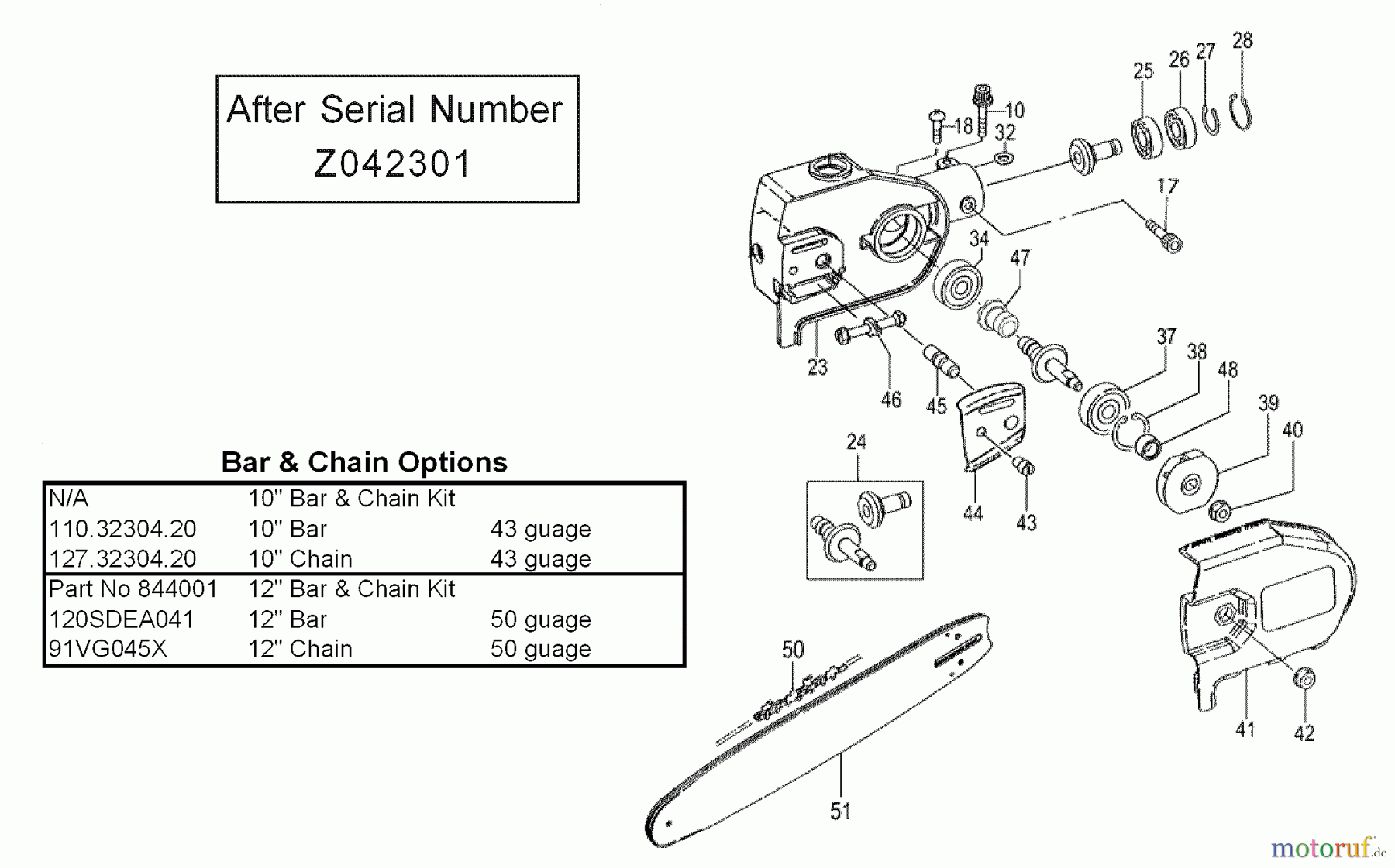 Tanaka Hochentaster TPS-260PF - Tanaka Extended Reach Pole Saw Side Cover, Sprocket, Bar & Chain After Serial Number Z042301
