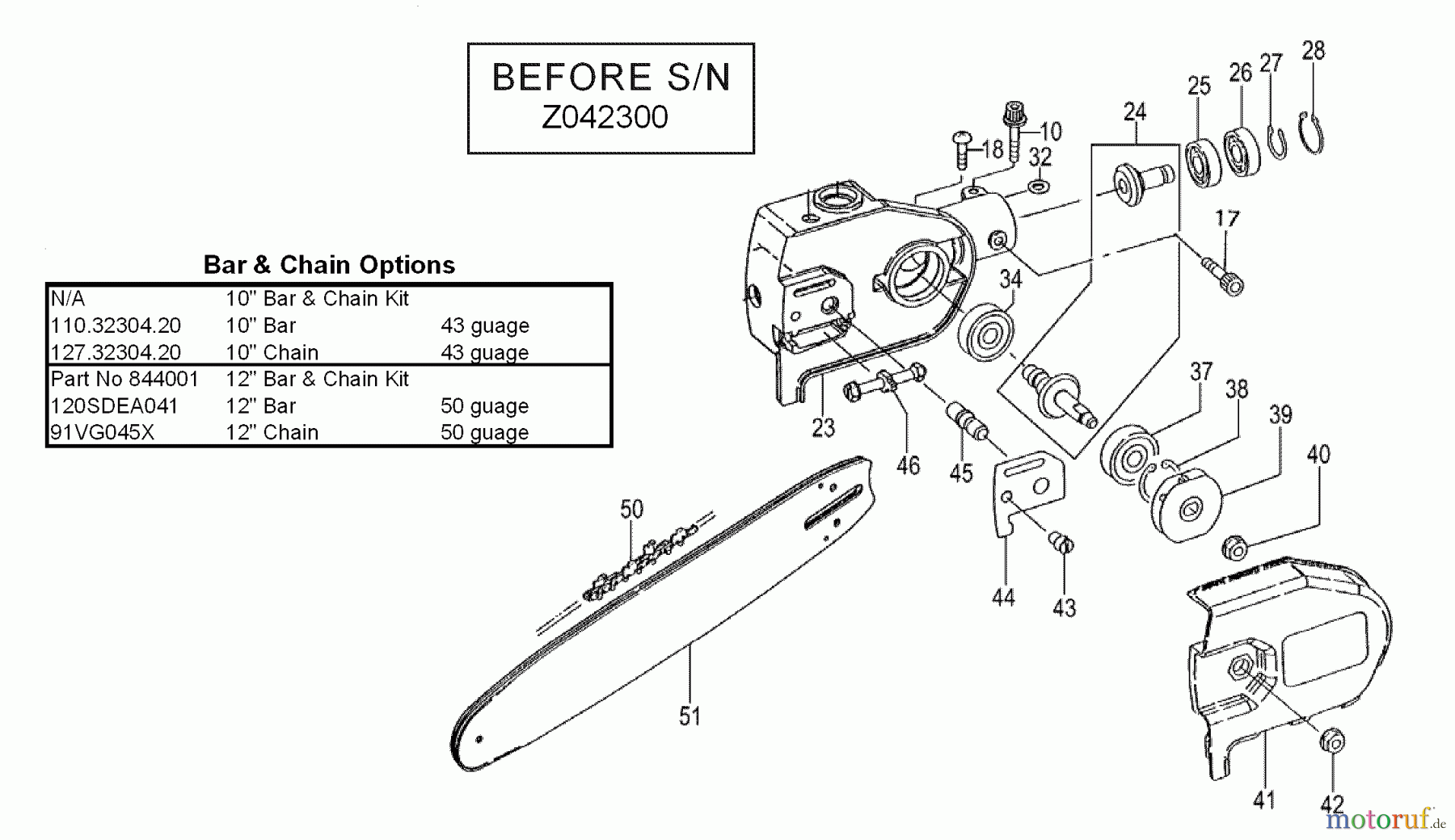 Tanaka Hochentaster TPS-260PF - Tanaka Extended Reach Pole Saw Side Cover, Sprocket, Bar & Chain Before S/N Z042300
