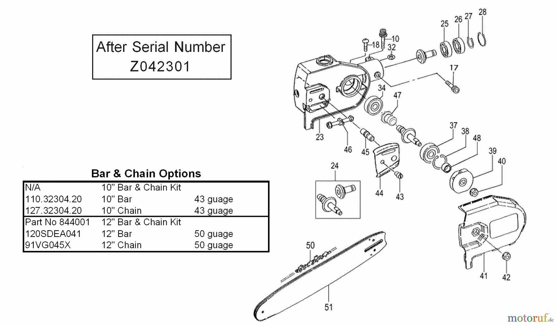 Tanaka Hochentaster TPS-270PF - Tanaka Extended Reach Pole Saw Side Cover, Sprocket, Bar & Chain After Serial Number Z042301