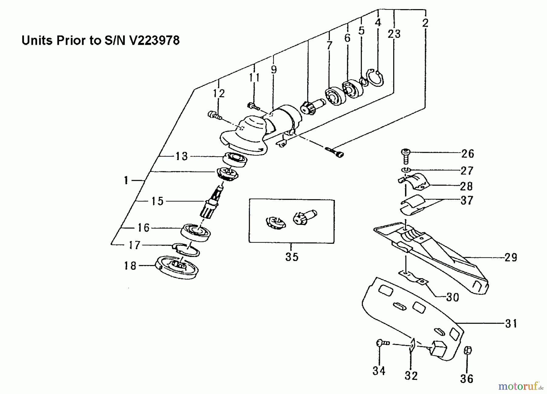 Tanaka Trimmer, Motorsensen TBC-2211 - Tanaka Grass Trimmer Gear Case, Safety Guard Units Prior to S/N V223978