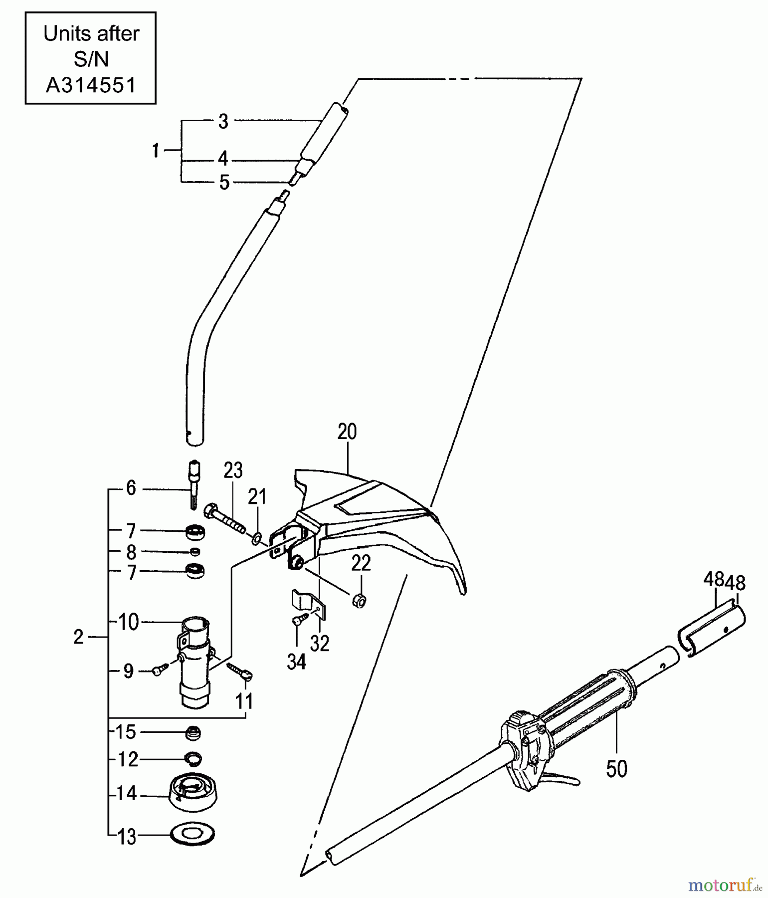  Tanaka Trimmer, Motorsensen TBC-230B - Tanaka Grass Trimmer Drive Shaft, Safety Guard & Gear Case Units after S/N A314551