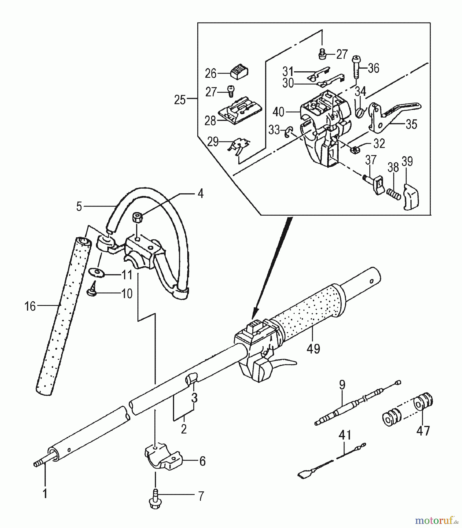 Tanaka Trimmer, Motorsensen TBC-2501H - Tanaka Grass Trimmer (SN: C263177 - C263752) Drive Shaft, Throttle & Handle