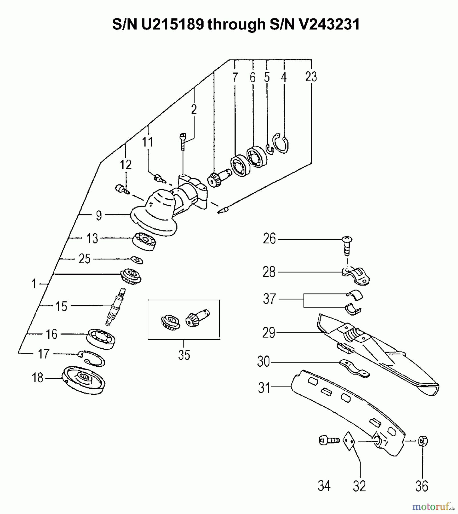 Tanaka Trimmer, Motorsensen TBC-2510 - Tanaka Grass Trimmer Gear Case, Safety Guard (Male Gear Case, From S/N U215189 to V243231)