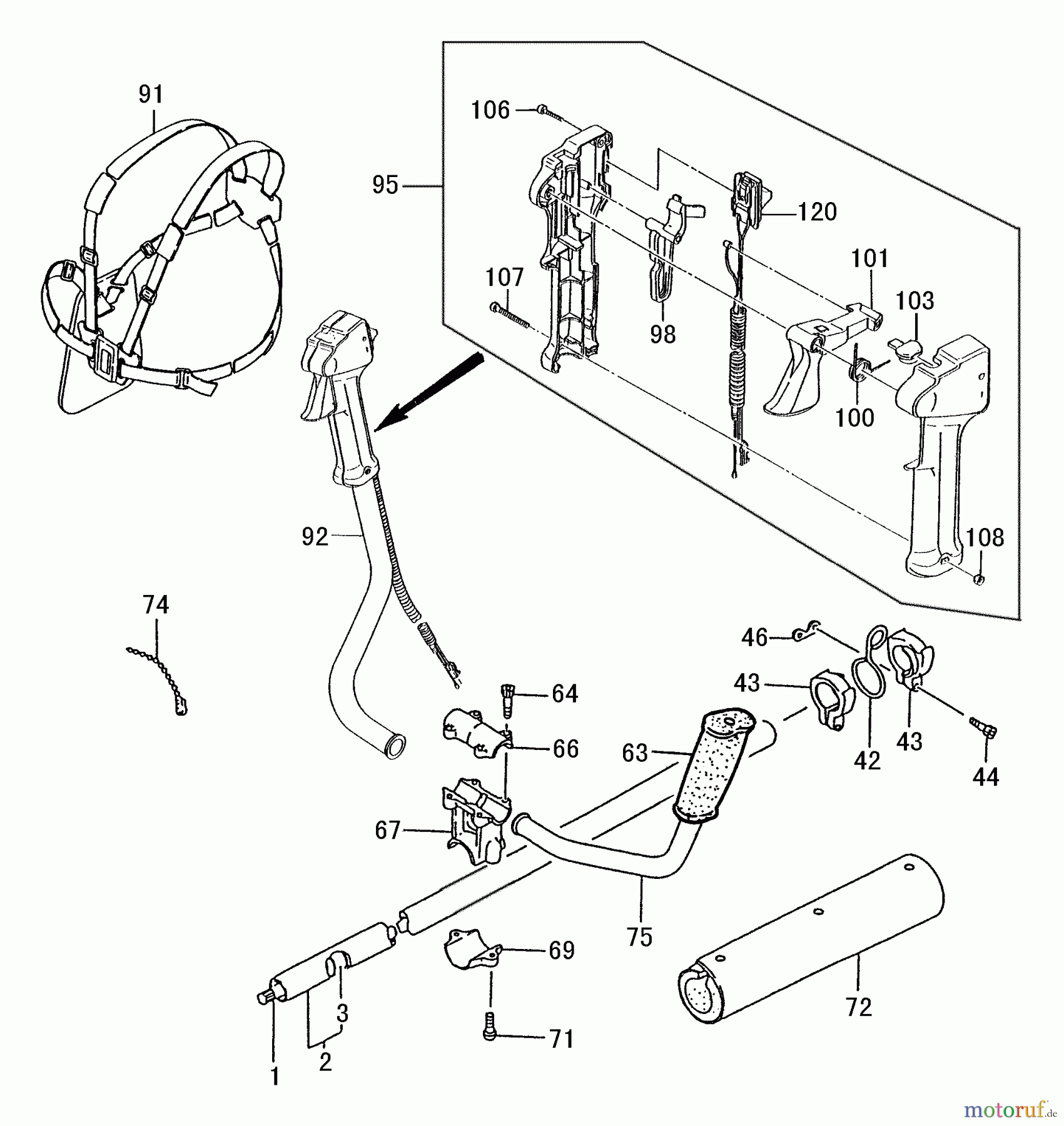 Tanaka Trimmer, Motorsensen TBC-270PND - Tanaka Brush Cutter Throttle Control, Handles, Drive Shaft