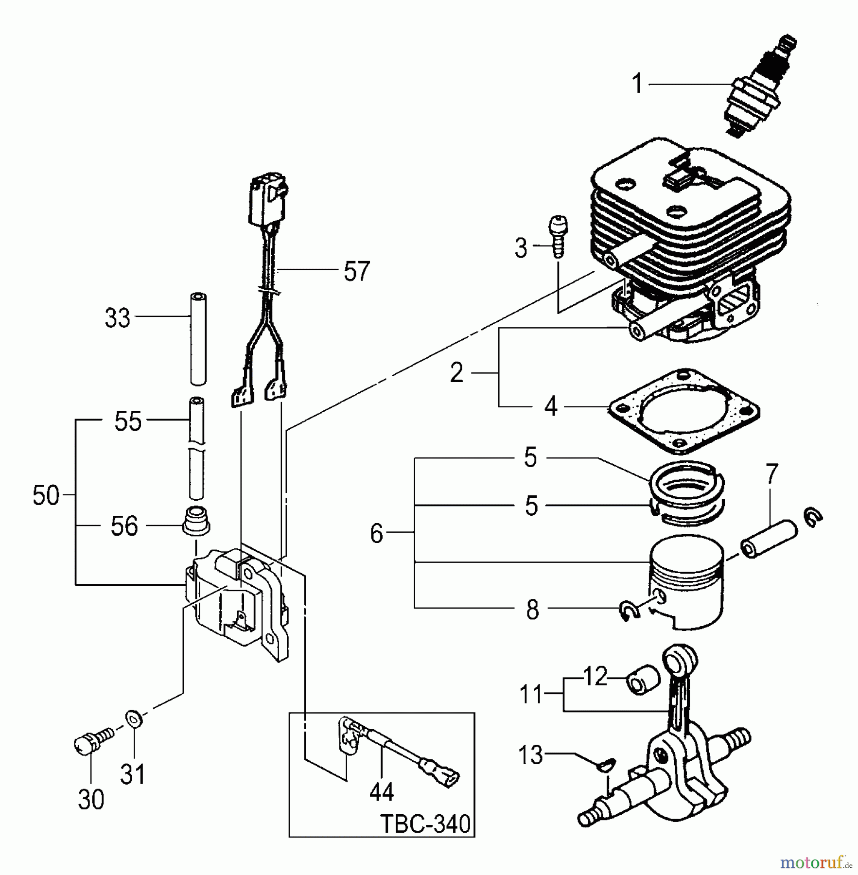 Tanaka Trimmer, Motorsensen TBC-340 - Tanaka Grass Trimmer / Brush Cutter Cylinder, Piston, Crankshaft, Ignition