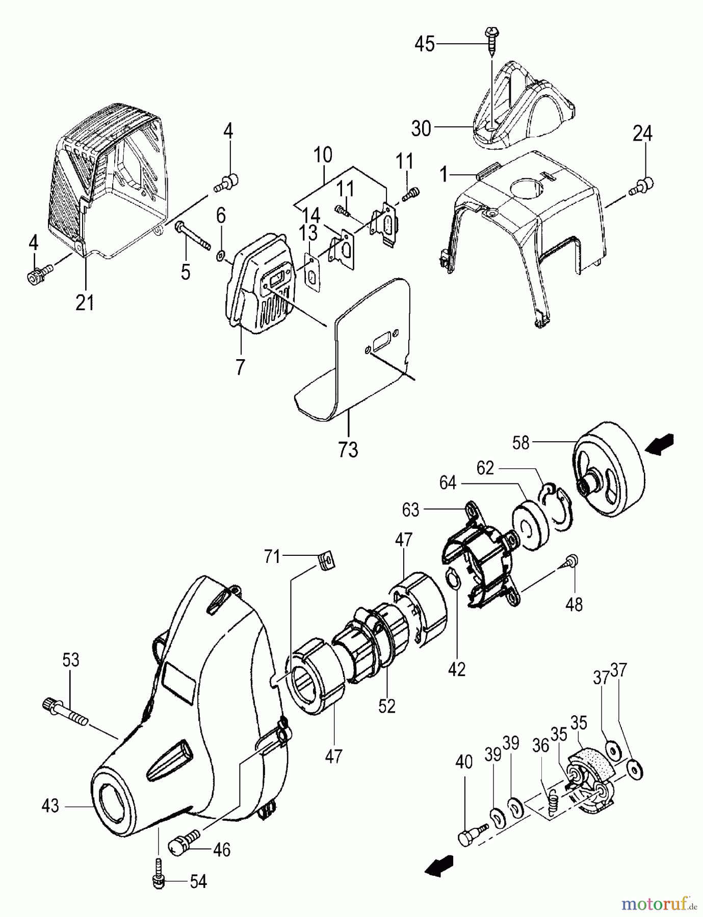 Tanaka Trimmer, Motorsensen TBC-340PF - Tanaka Grass Trimmer / Brush Cutter Clutch, Muffler, Anti-Vibe, Fan Case