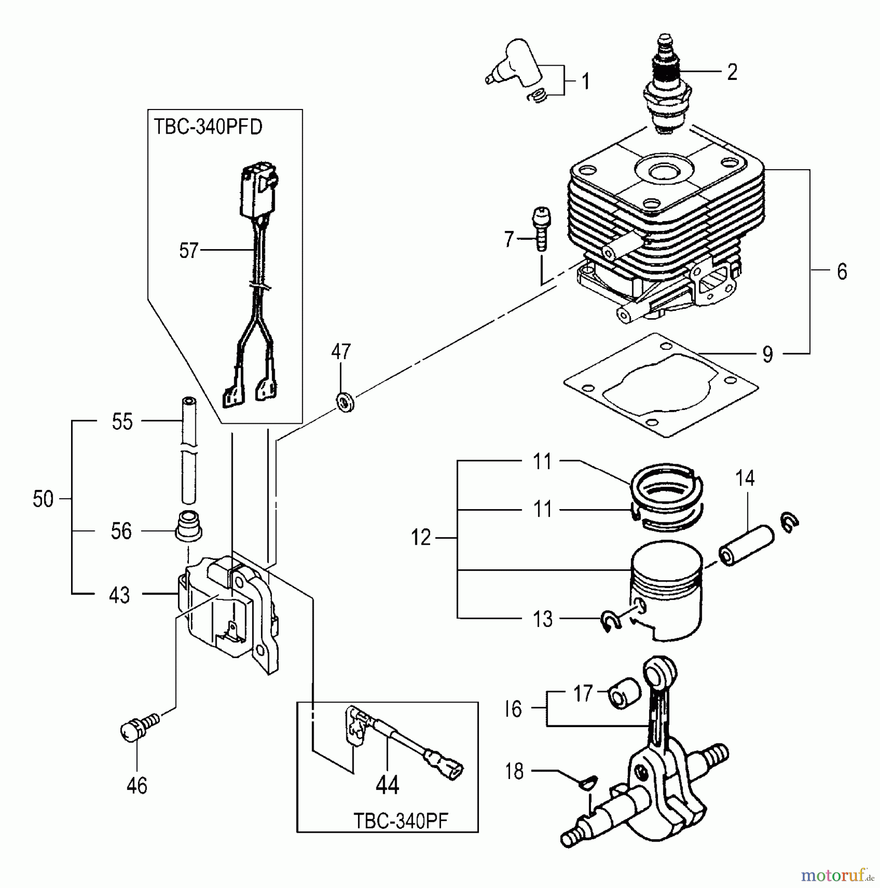 Tanaka Trimmer, Motorsensen TBC-340PF - Tanaka Grass Trimmer / Brush Cutter Cylinder, Piston, Crankshaft, Ignition