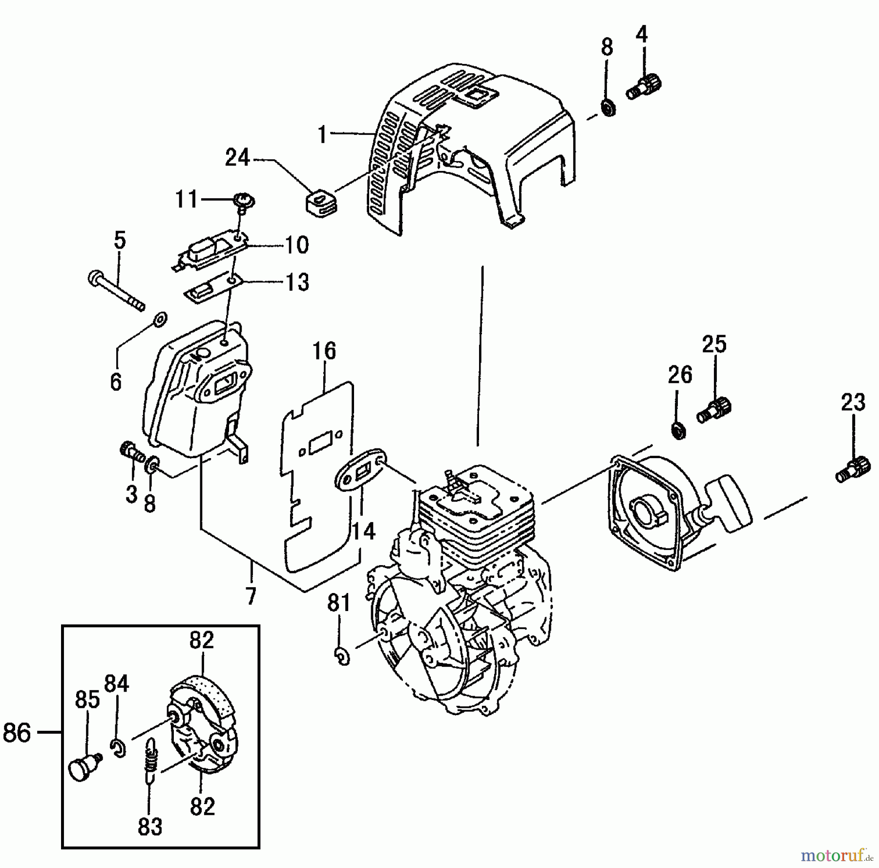 Tanaka Trimmer, Motorsensen TBC-400PF - Tanaka Brushcutter, 40cc Muffler, Clutch & Cover
