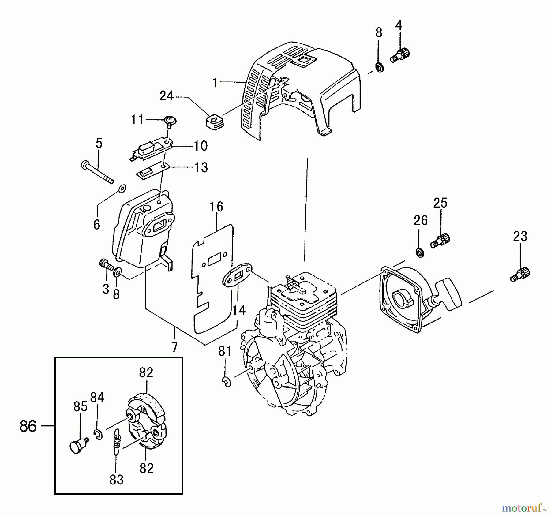 Tanaka Trimmer, Motorsensen TBC-430PF - Tanaka Brush Cutter Muffler, Engine Cover, Clutch