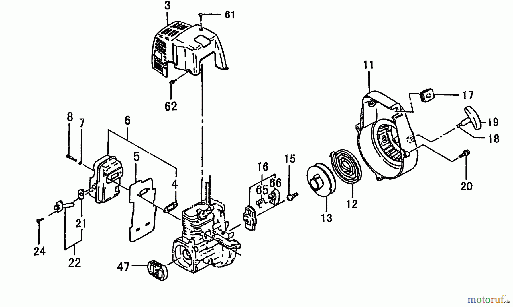Tanaka Erdbohrer TED-210C - Tanaka Gas Drill (SN: T277487 - T2848900) Muffler Cover, Muffler, Recoil Starter