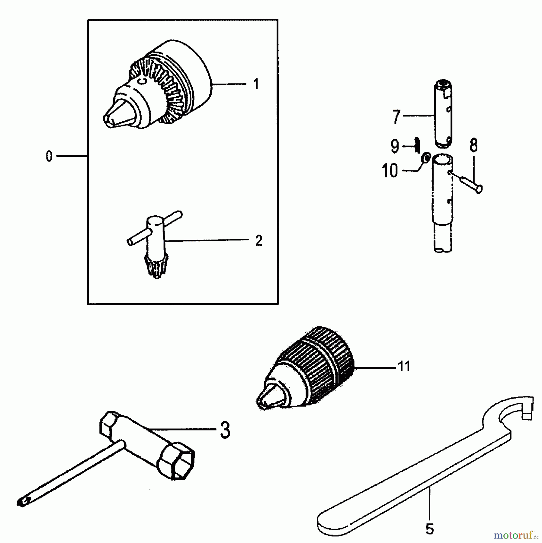  Tanaka Erdbohrer TED-262DH - Tanaka Portable Gas Drill Chuck, Key, Adapter, Tools