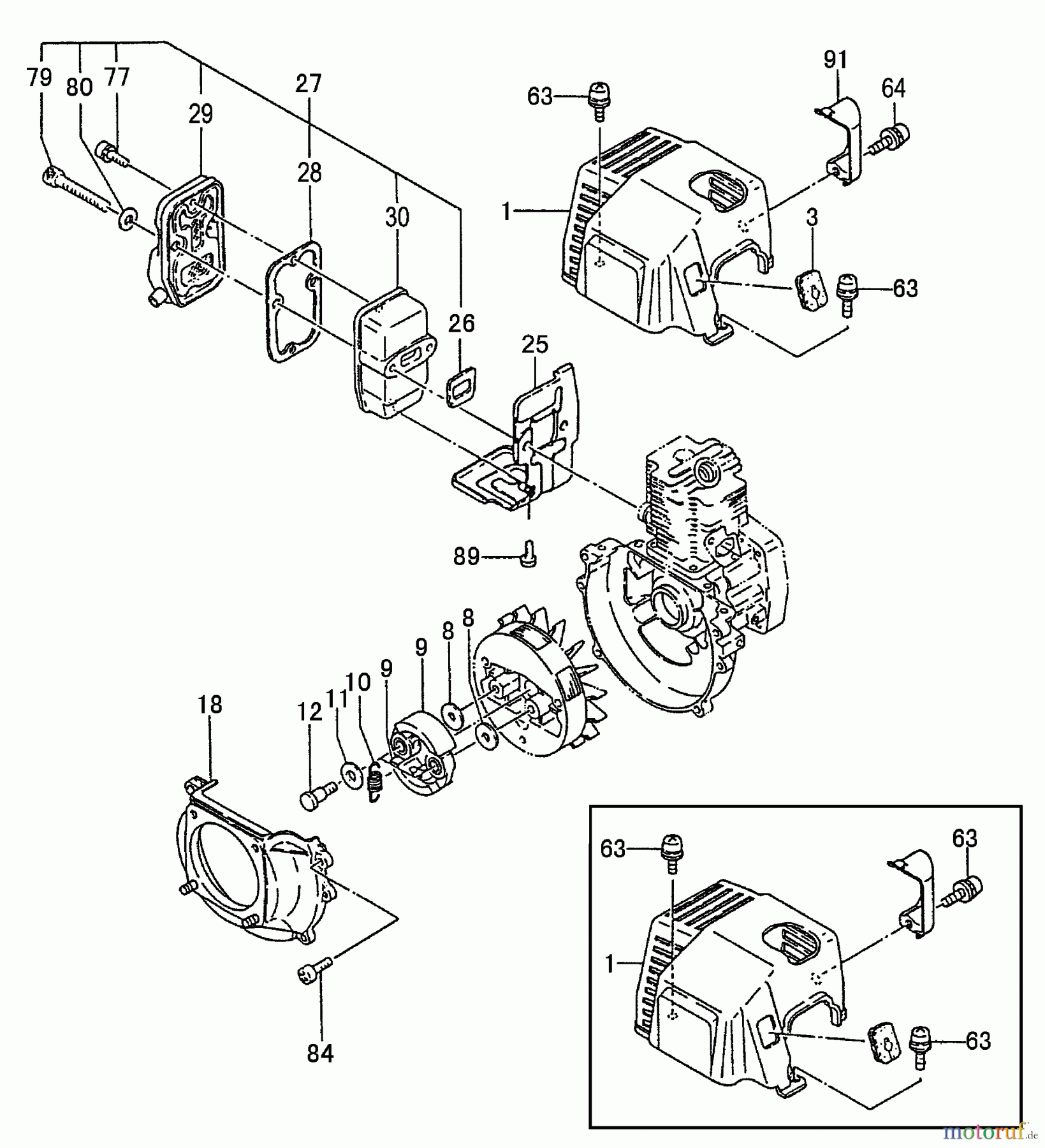 Tanaka Erdbohrer TED-262HS - Tanaka High Speed Concrete Coring Drill Muffler, Cover, Flywheel, Clutch