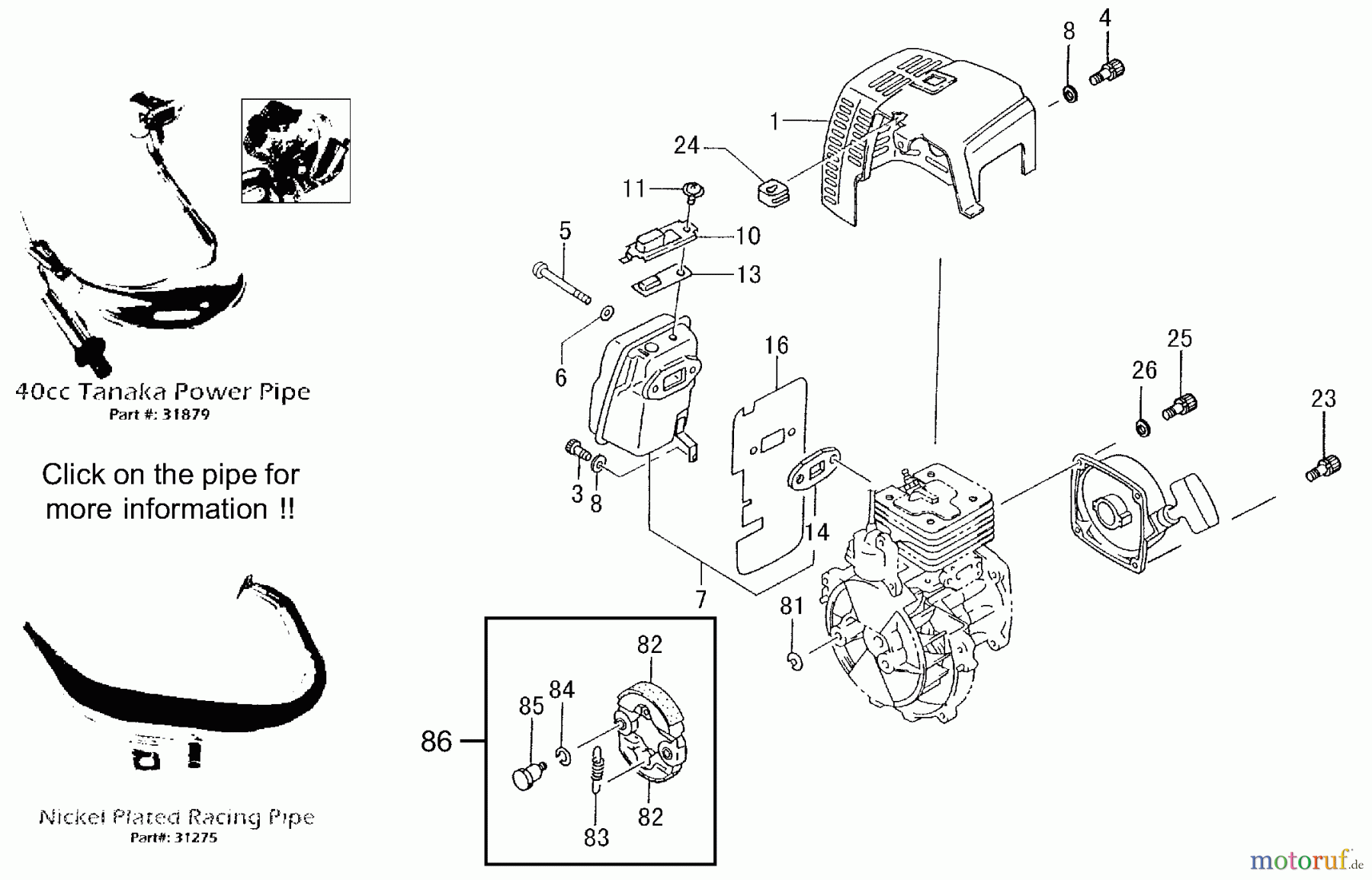 Tanaka Motoren PF-4000 - Tanaka Utility / Scooter Engine Muffler, Muffler Cover