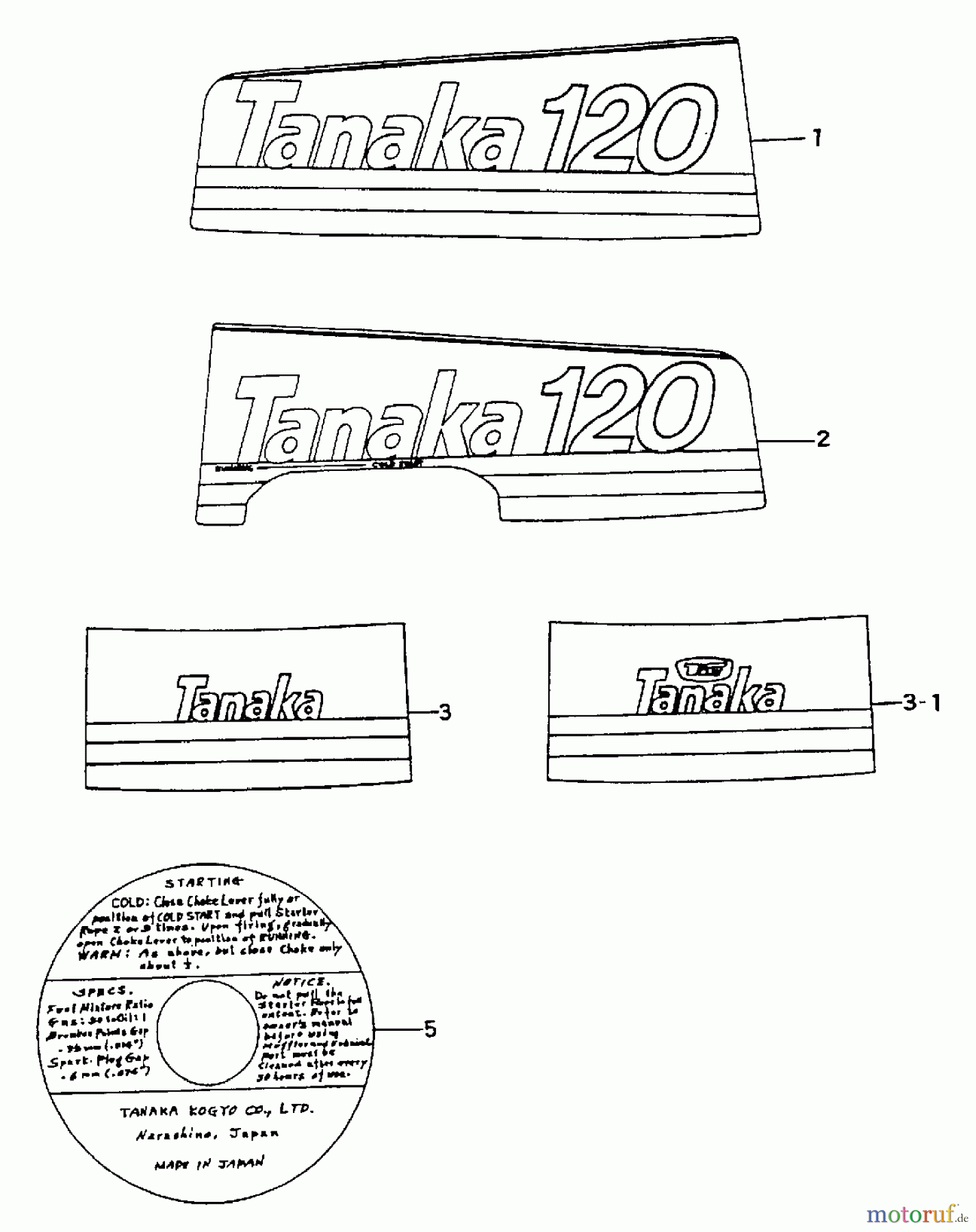  Tanaka Botsmotoren TOB-120 - Tanaka 1.2HP Outboard Motor Decals