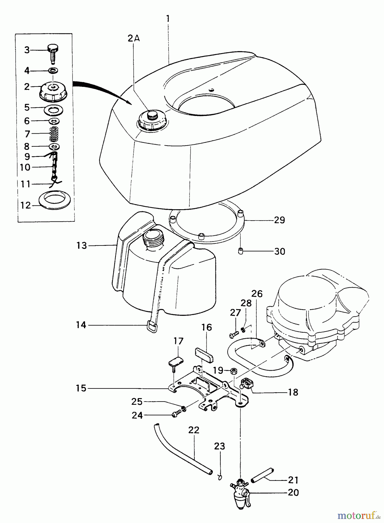 Tanaka Botsmotoren TOB-25 - Tanaka 2.5HP Outboard Motor Engine Shroud, Fuel Tank & Fuel Cock