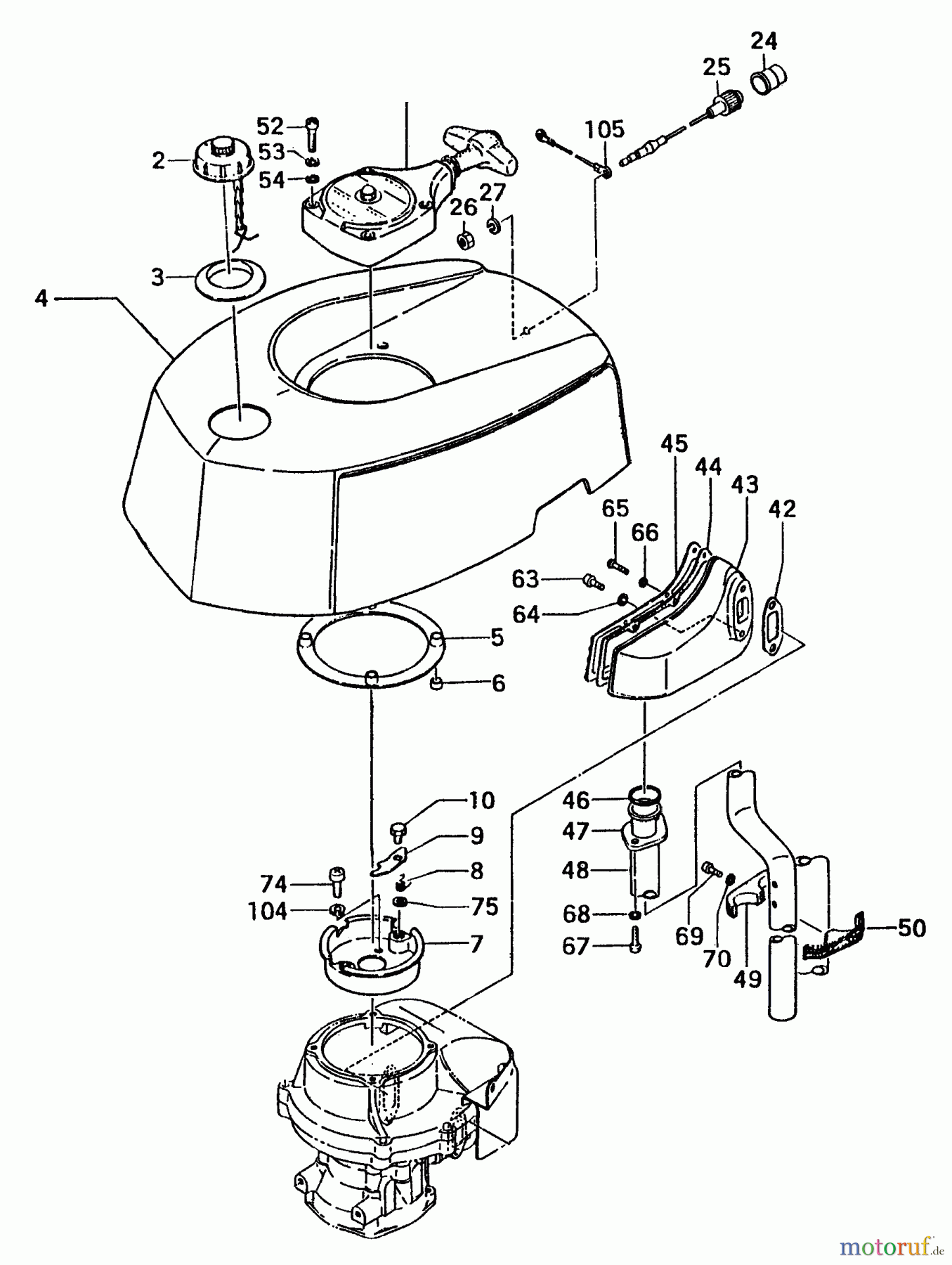  Tanaka Botsmotoren TOB-300 - Tanaka 3HP Outboard Motor Engine Cover, Muffler, Starter Assembly