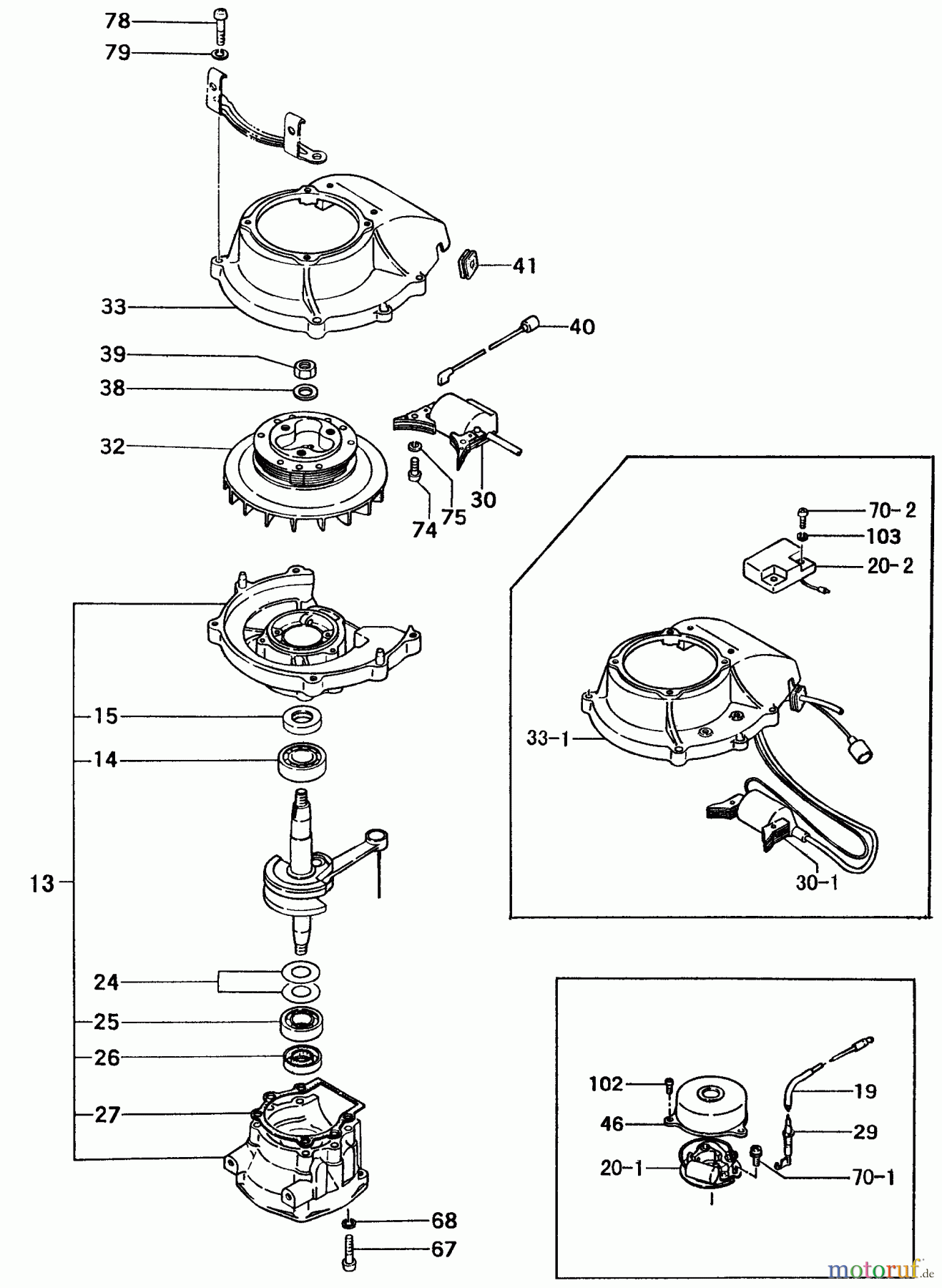 Tanaka Botsmotoren TOB-300 - Tanaka 3HP Outboard Motor Ignition, Flywheel, Crankcase