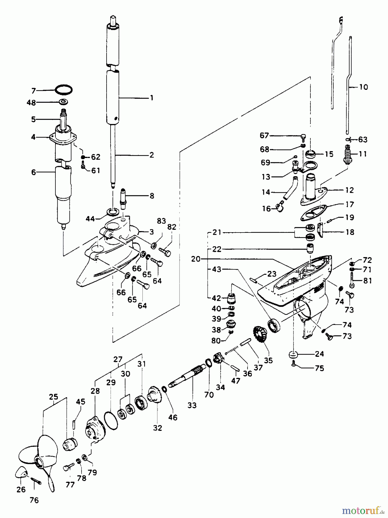  Tanaka Botsmotoren TOB-550 - Tanaka 5.5HP Outboard Motor Lower Gear Case & Propeller