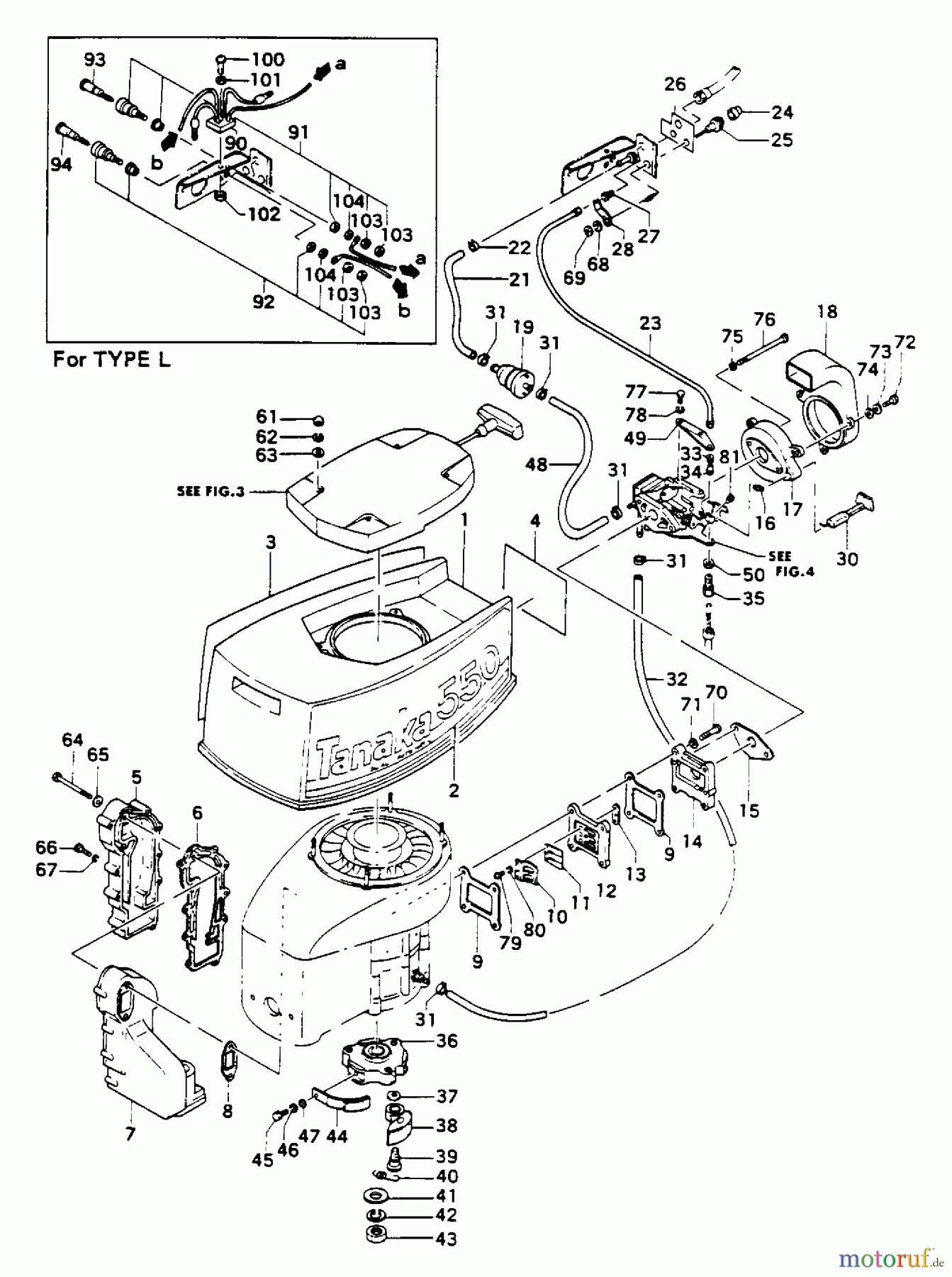 Tanaka Botsmotoren TOB-550 - Tanaka 5.5HP Outboard Motor Muffler, Clutch & Reed Valve