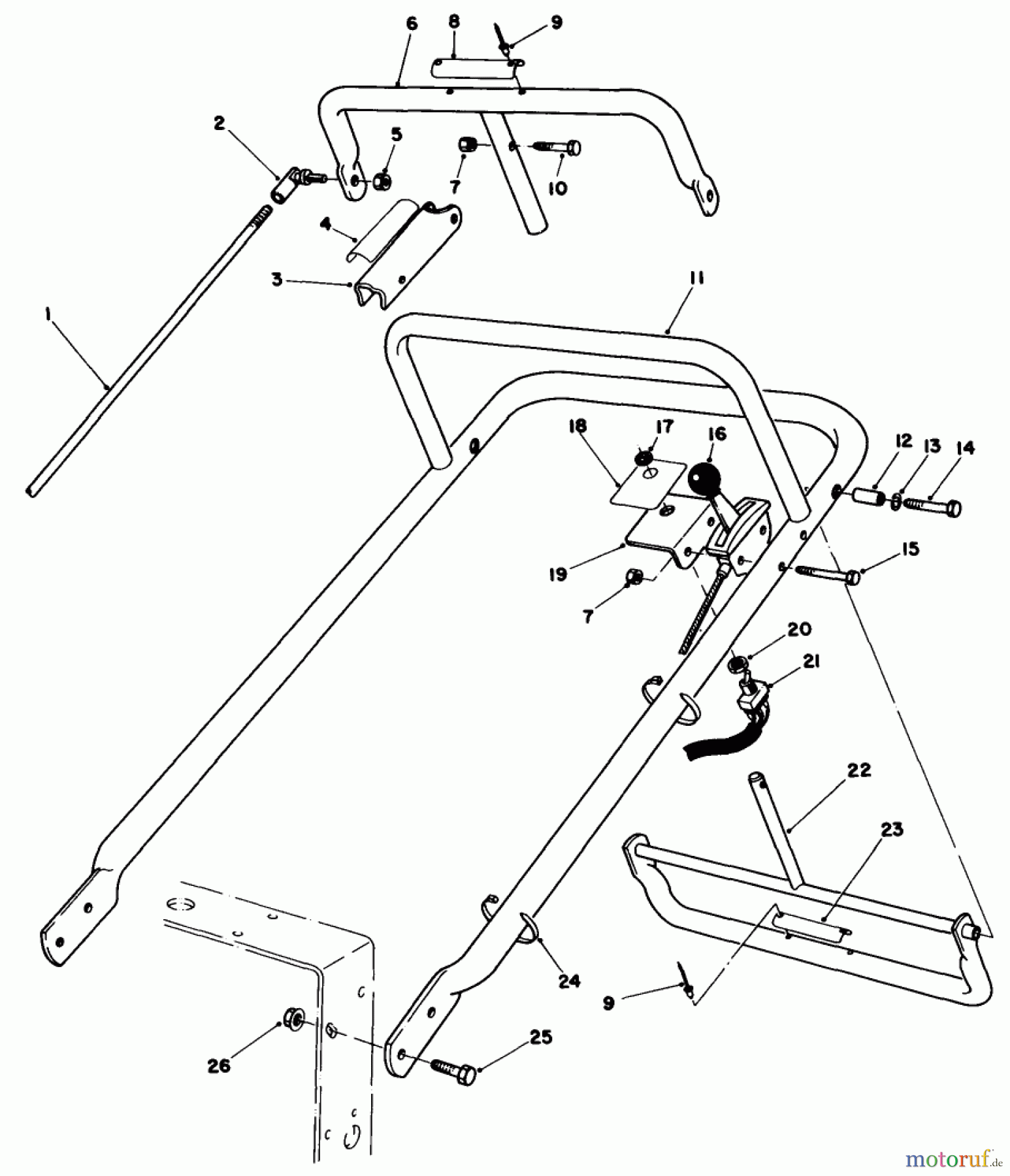 Toro Neu Mowers, Drive Unit Only 30111 - Toro Mid-Size Proline Gear Traction Unit, 11 hp, 1984 (4000001-4999999) HANDLE ASSEMBLY