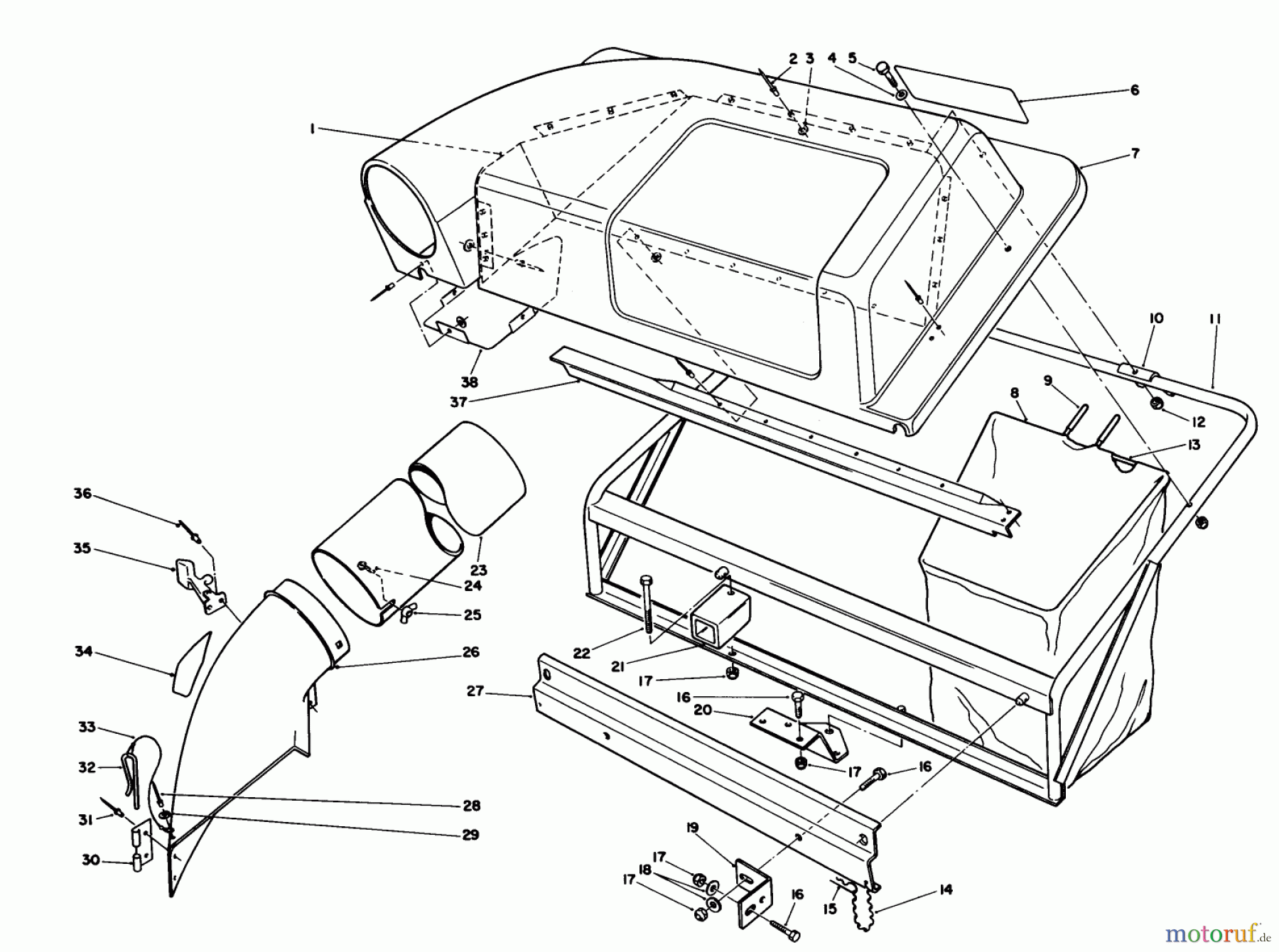  Toro Neu Mowers, Lawn & Garden Tractor Seite 1 57365 (11-38) - Toro 11-38 Pro Lawn Tractor, 1986 (6000001-6999999) TWIN BAGGER GRASS CATCHER MODEL NO. 59122 (OPTIONAL)