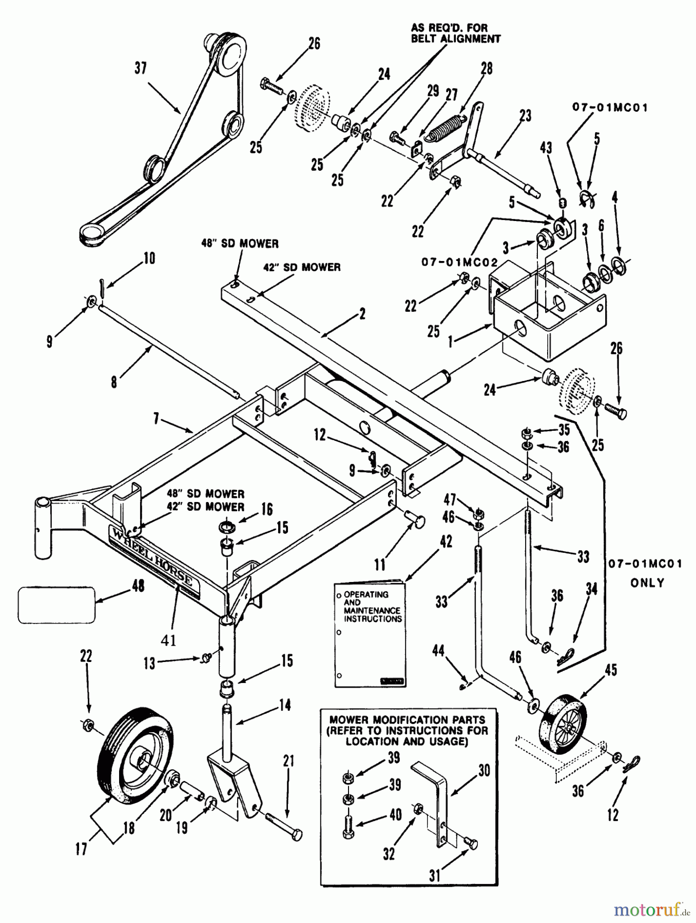 Toro Neu Accessories, Mower 07-01MC01 - Toro Front Mower Carrier, 1985 FRONT MOUNT MOWER CARRIER VEHICLE IDENTIFICATION NUMBER 07-01MC01, 07-01MC02, 07-01MC03
