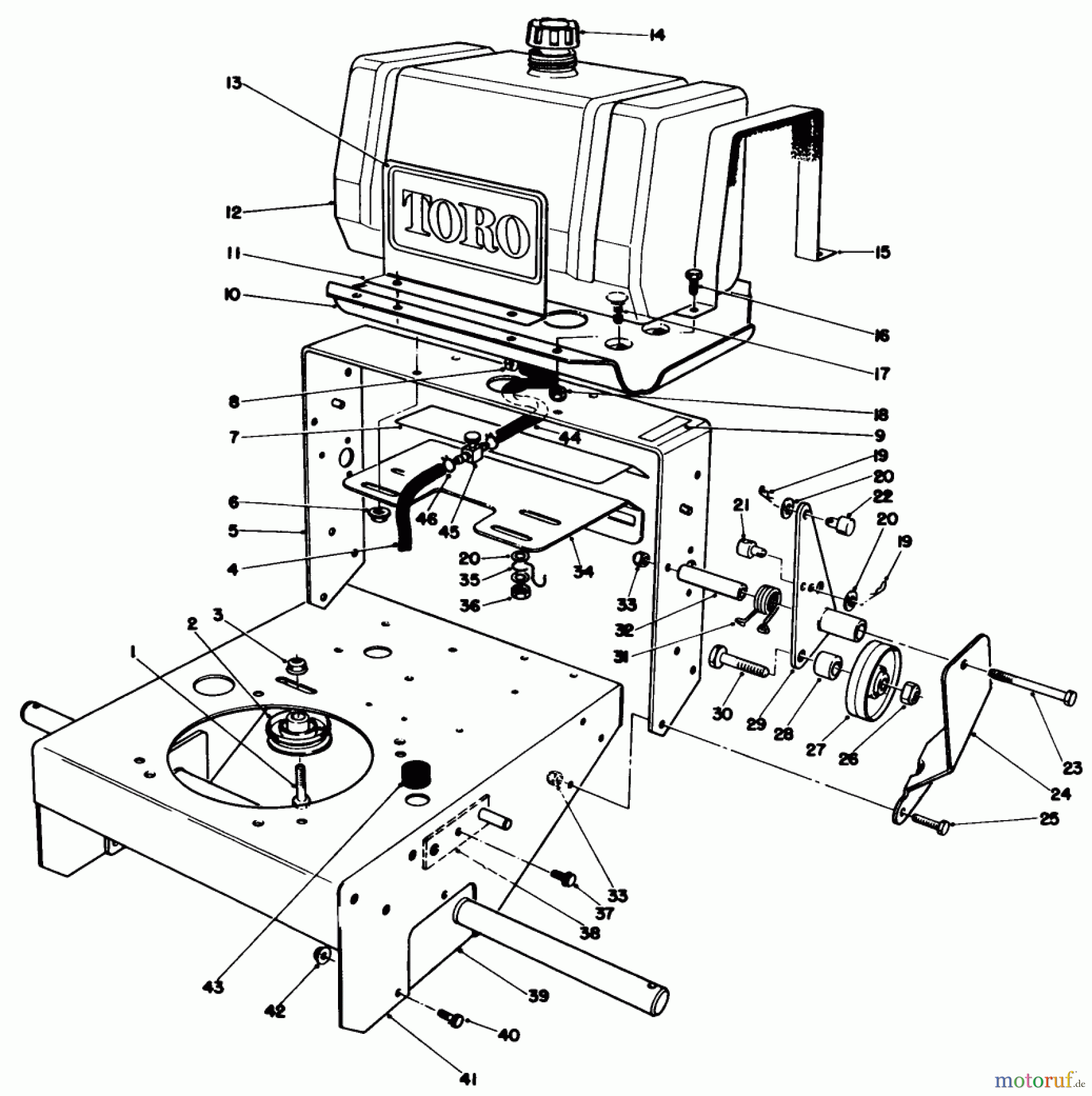 Toro Neu Mowers, Drive Unit Only 30102 - Toro Mid-Size Proline Gear Traction Unit, 12 hp, 1988 (8000001-8999999) FRAME ASSEMBLY