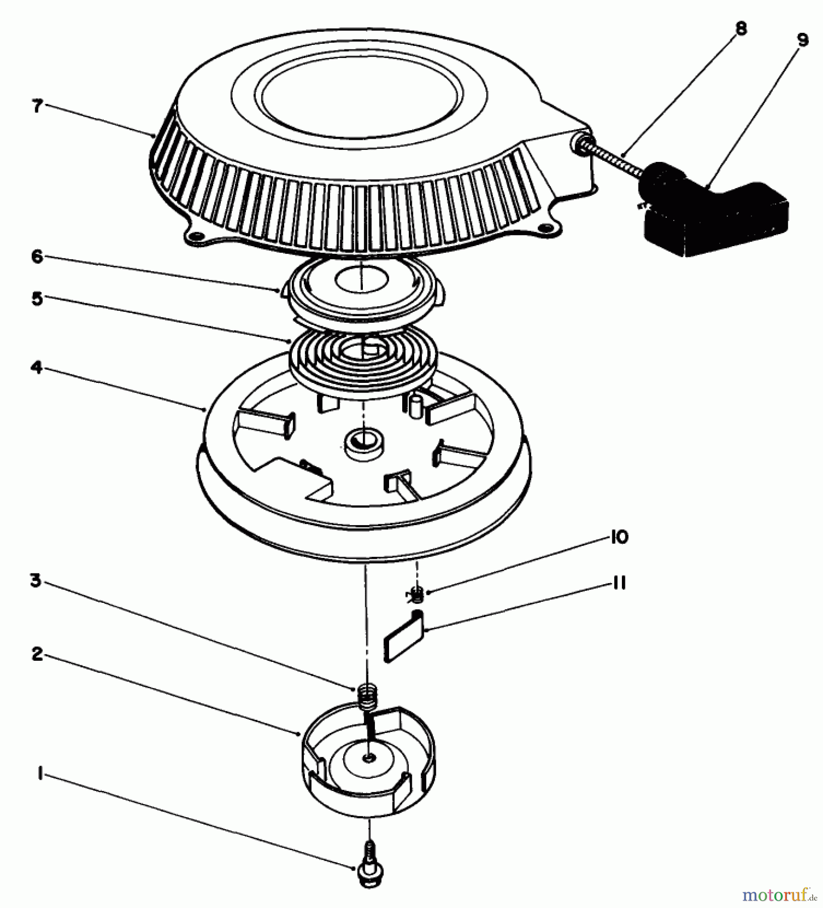 Toro Neu Mowers, Drive Unit Only 30106 - Toro Mid-Size Proline Gear Traction Unit, 12.5 hp, 1991 (1000001-1999999) RECOIL ASSEMBLY