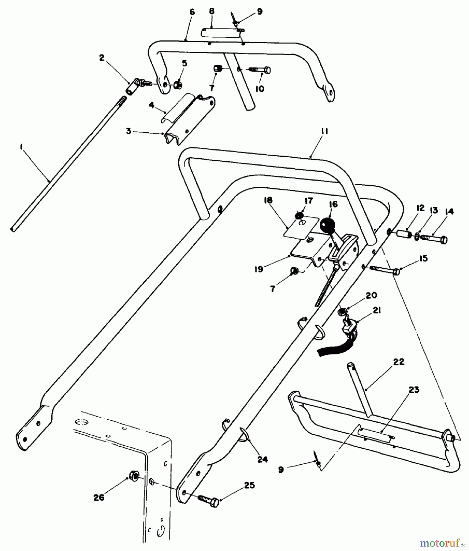  Toro Neu Mowers, Drive Unit Only 30108 - Toro Mid-Size Proline Gear Traction Unit, 8 hp, 1984 (4000001-4999999) HANDLE ASSEMBLY