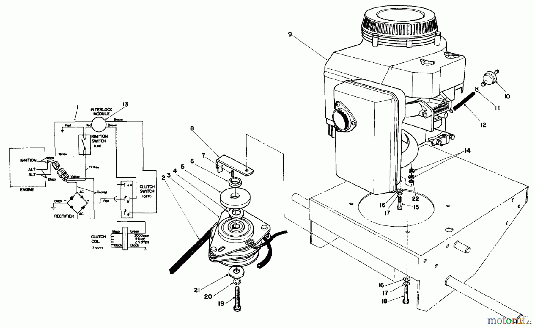 Toro Neu Mowers, Drive Unit Only 30112 - Toro Mid-Size Proline Gear Traction Unit, 12.5 hp, 1988 (8000001-8999999) ENGINE AND CLUTCH ASSEMBLY