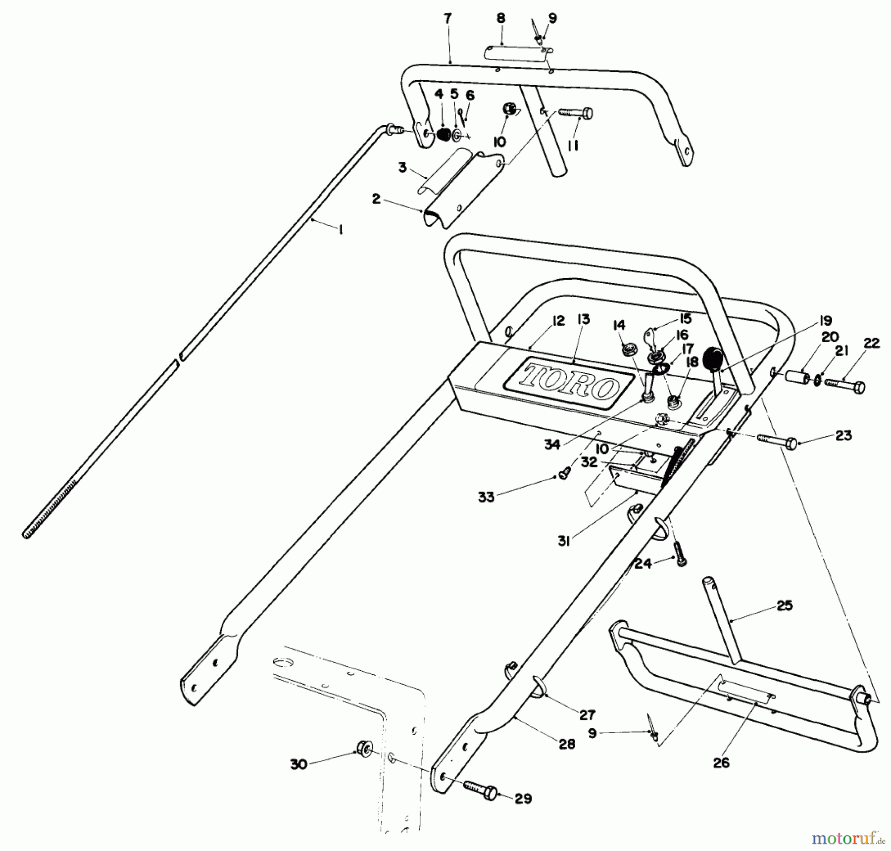 Toro Neu Mowers, Drive Unit Only 30112 - Toro Mid-Size Proline Gear Traction Unit, 12.5 hp, 1988 (8000001-8999999) HANDLE ASSEMBLY