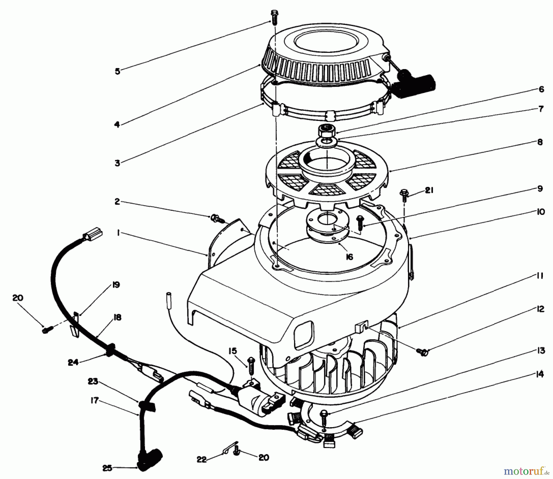 Toro Neu Mowers, Drive Unit Only 30112 - Toro Mid-Size Proline Gear Traction Unit, 12.5 hp, 1987 (7000001-7999999) RECOIL AND FLYWHEEL ASSEMBLY