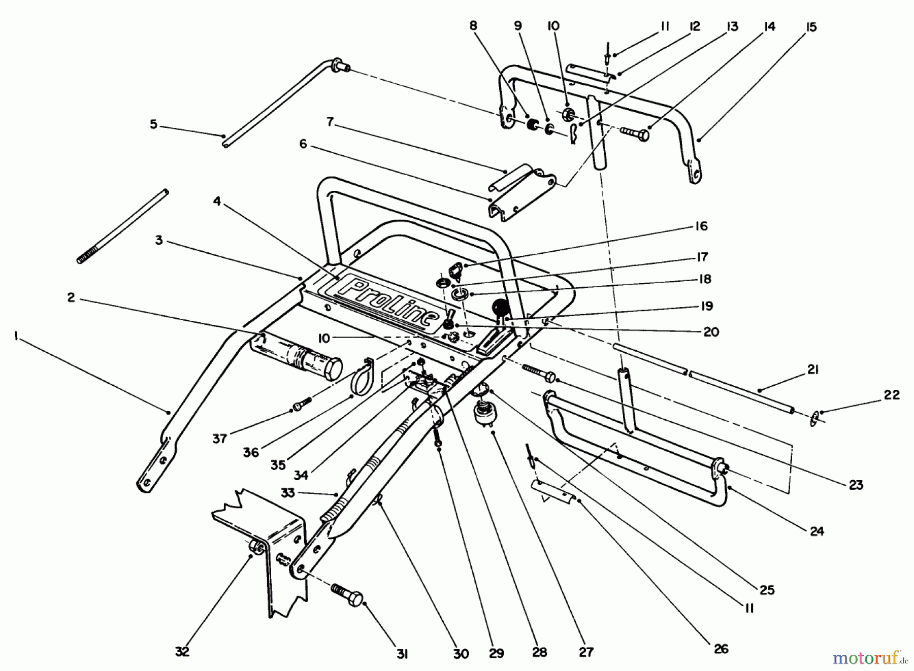  Toro Neu Mowers, Drive Unit Only 30112 - Toro Mid-Size Proline Gear Traction Unit, 12.5 hp, 1990 (0000001-0999999) HANDLE ASSEMBLY