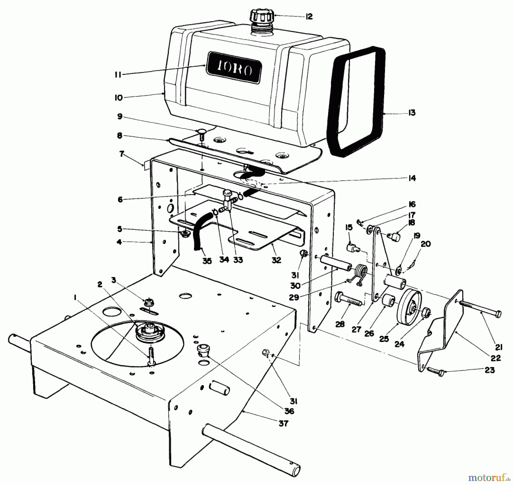 Toro Neu Mowers, Drive Unit Only 30113 - Toro Mid-Size Proline Gear Traction Unit, 8 hp, 1986 (6000001-6999999) FRAME ASSEMBLY