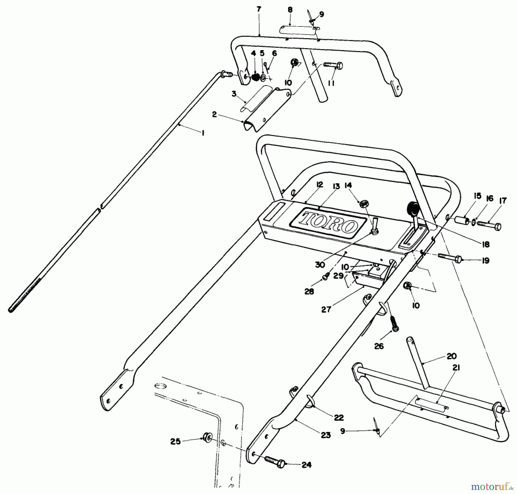 Toro Neu Mowers, Drive Unit Only 30113 - Toro Mid-Size Proline Gear Traction Unit, 8 hp, 1986 (6000001-6999999) HANDLE ASSEMBLY