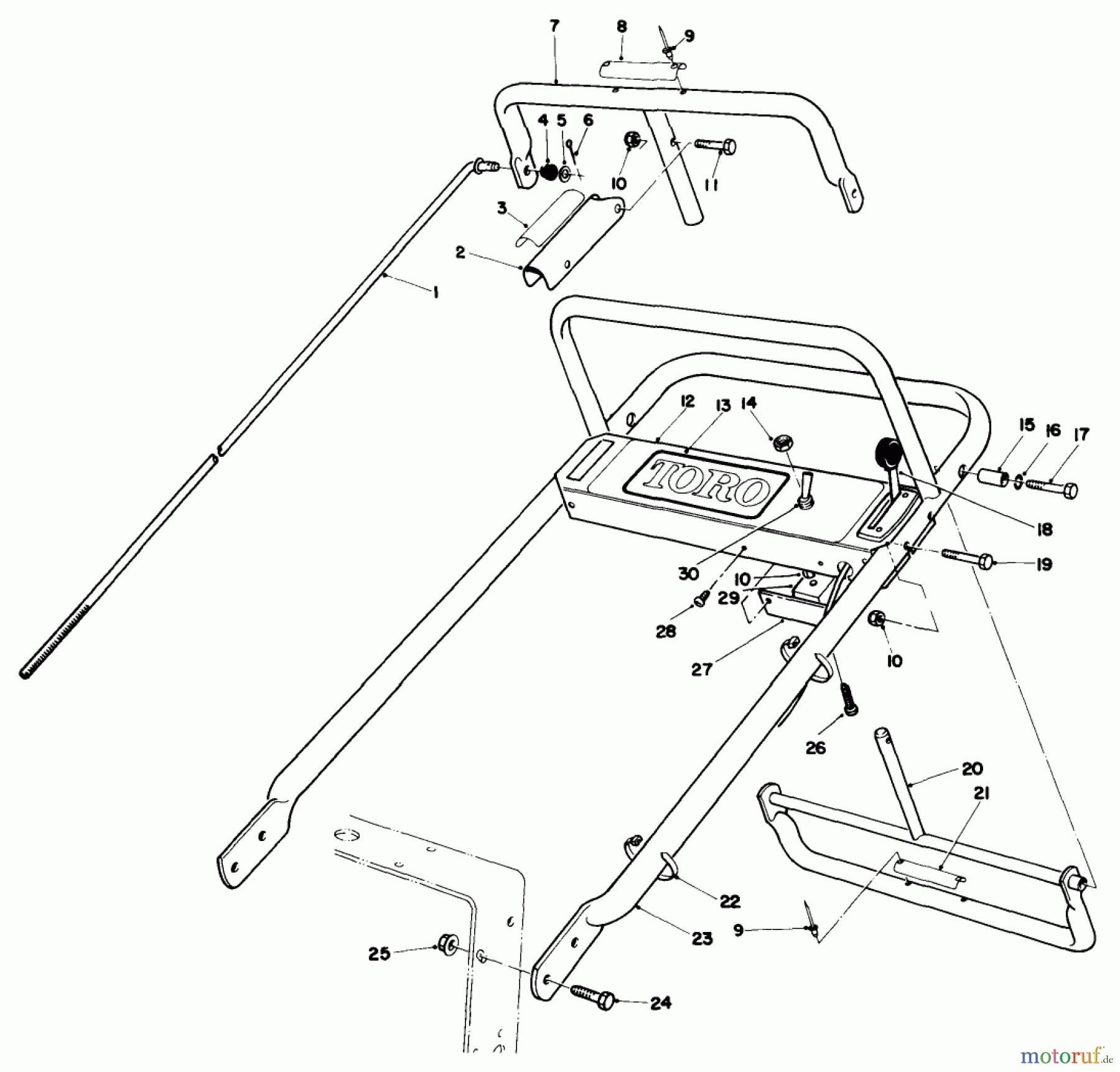 Toro Neu Mowers, Drive Unit Only 30113 - Toro Mid-Size Proline Gear Traction Unit, 8 hp, 1987 (7000001-7999999) HANDLE ASSEMBLY